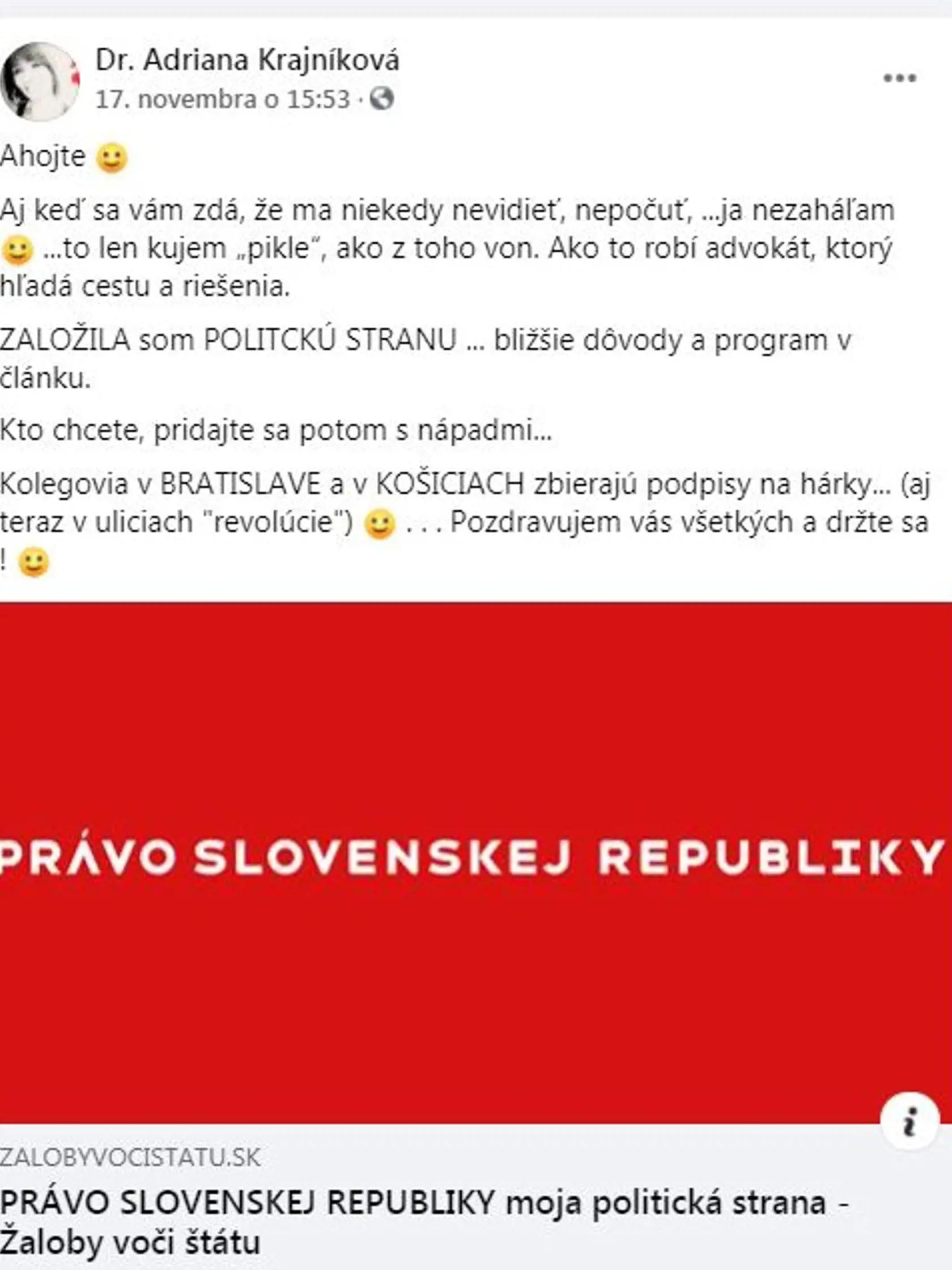 Právo Slovenskej republiky je názov politickej strany "nulitnej"advokátky z Košíc. (archívne foto)