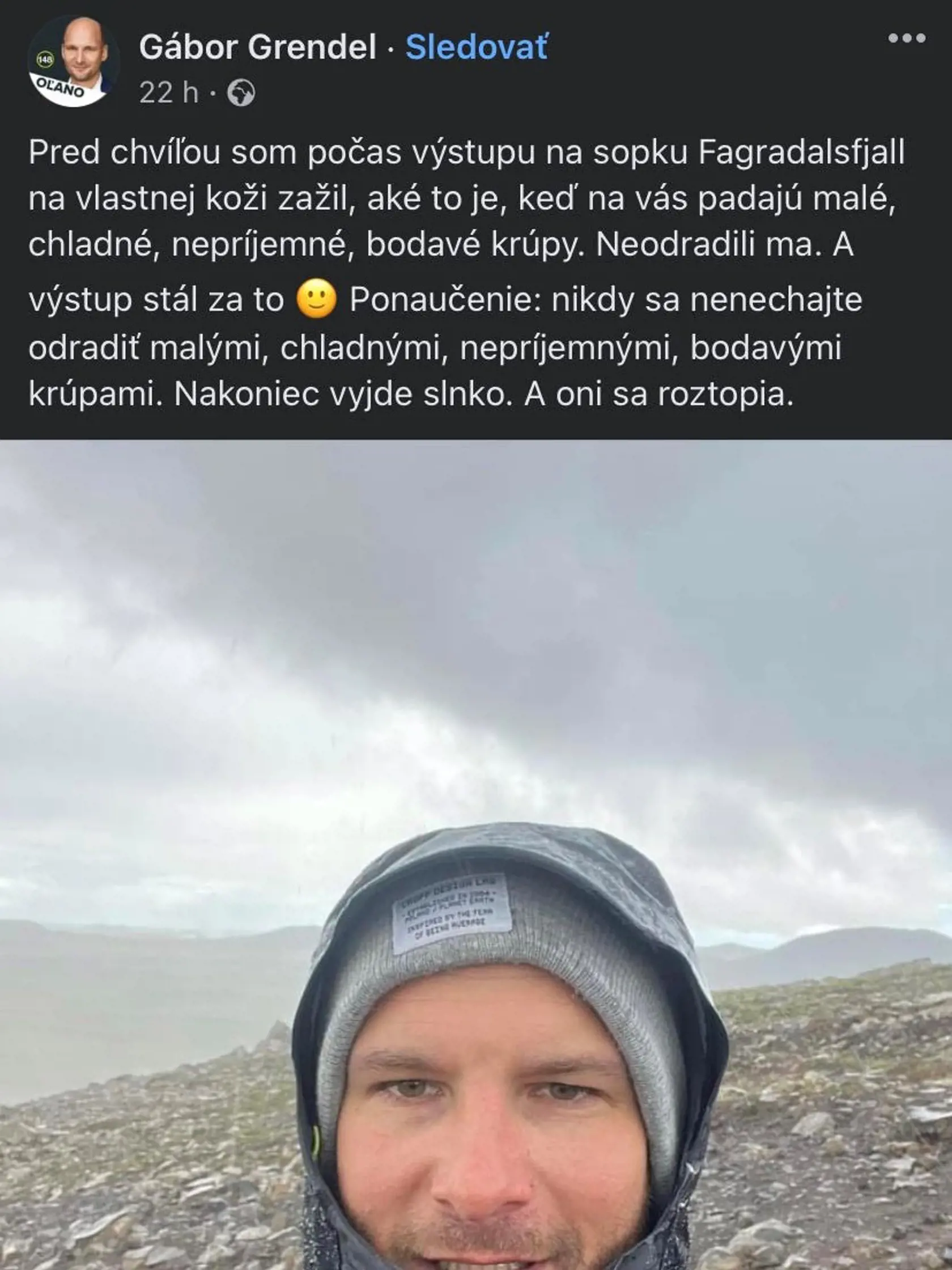 Gábor Grendel - post na sociálnej sieti