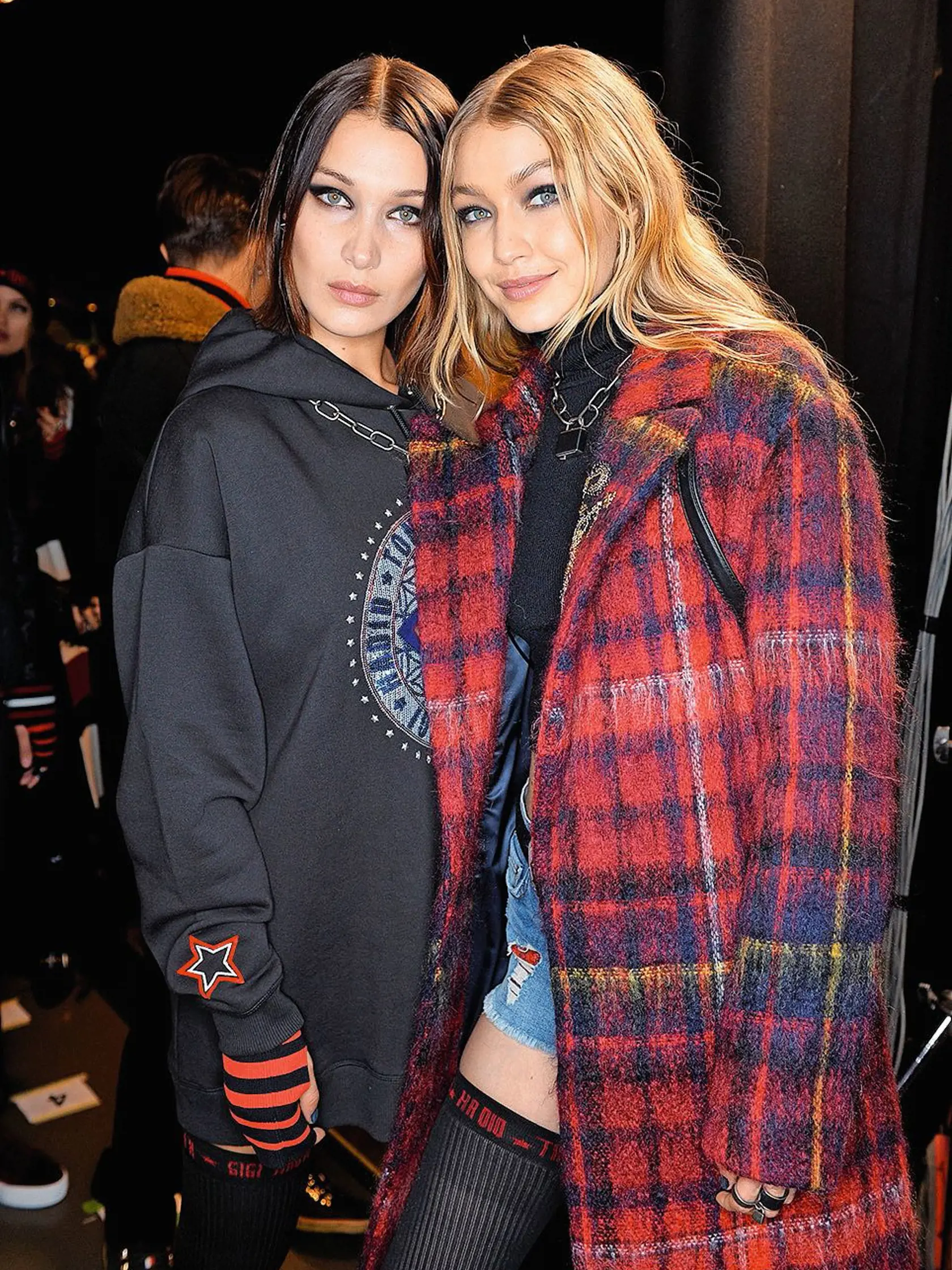 LONDON, ENGLAND - SEPTEMBER 19:  Bella Hadid and Gigi Hadid are seen backstage ahead of the Tommy Hilfiger TOMMYNOW Fall 2017 Show during London Fashion Week September 2017 at the Roundhouse on September 19, 2017 in London, England.  (Photo by Jeff Spicer/Getty Images for Tommy Hilfiger)