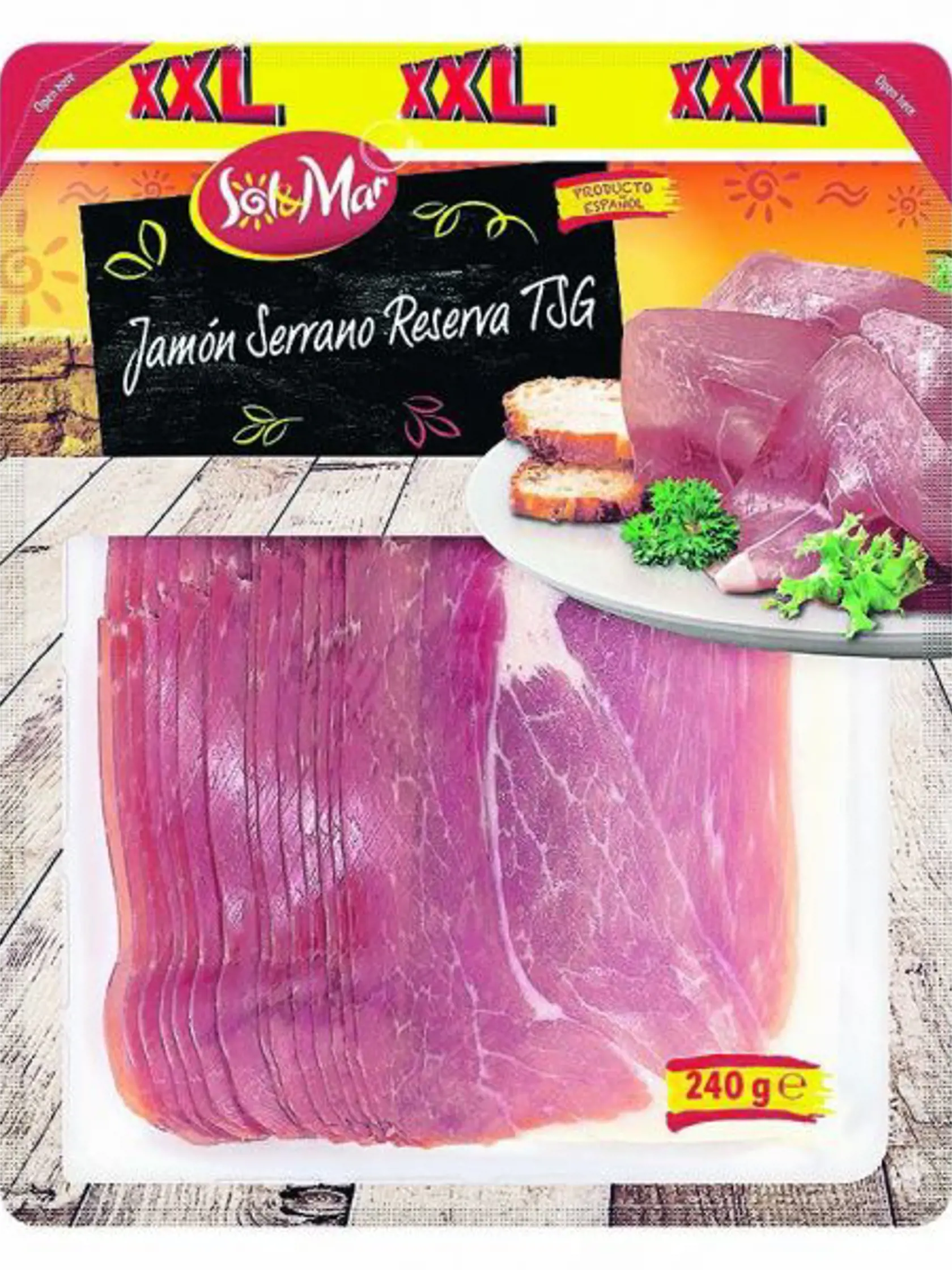 Šunka Jamón Serrano Reserva, 240 g, cena 3,99 eura.