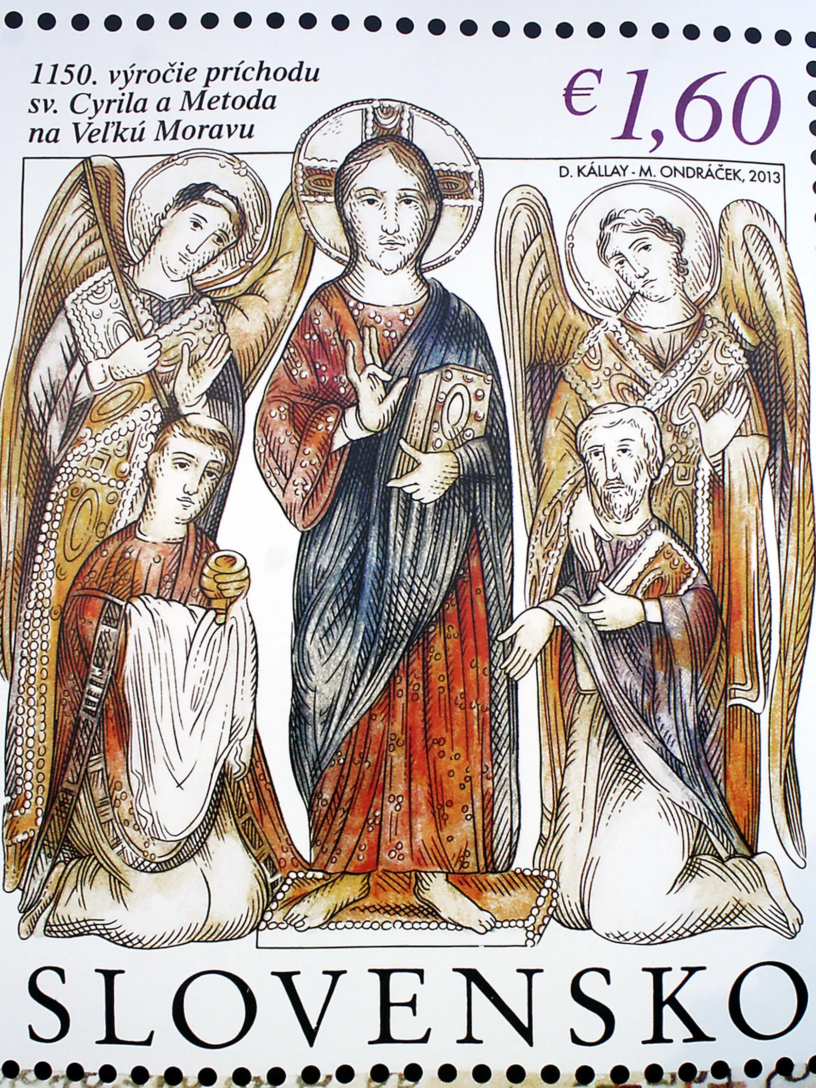 Známka k výročiu  1150. výročia príchodu sv. Cyrila a Metoda na Veľkú Moravu.