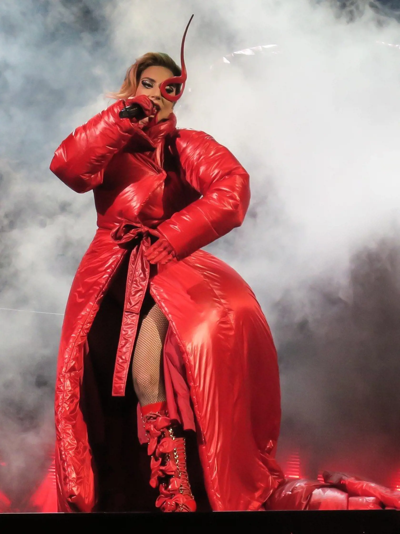 Lady Gaga performs in a bizarre red costume as she brings the "Joanne" tour to The Forum in Los Angeles, CA Pictured: Lady Gaga, Image: 344550558, License: Rights-managed, Restrictions: -ALLCOUNTRY, Model Release: no, Credit line: Profimedia, Splash