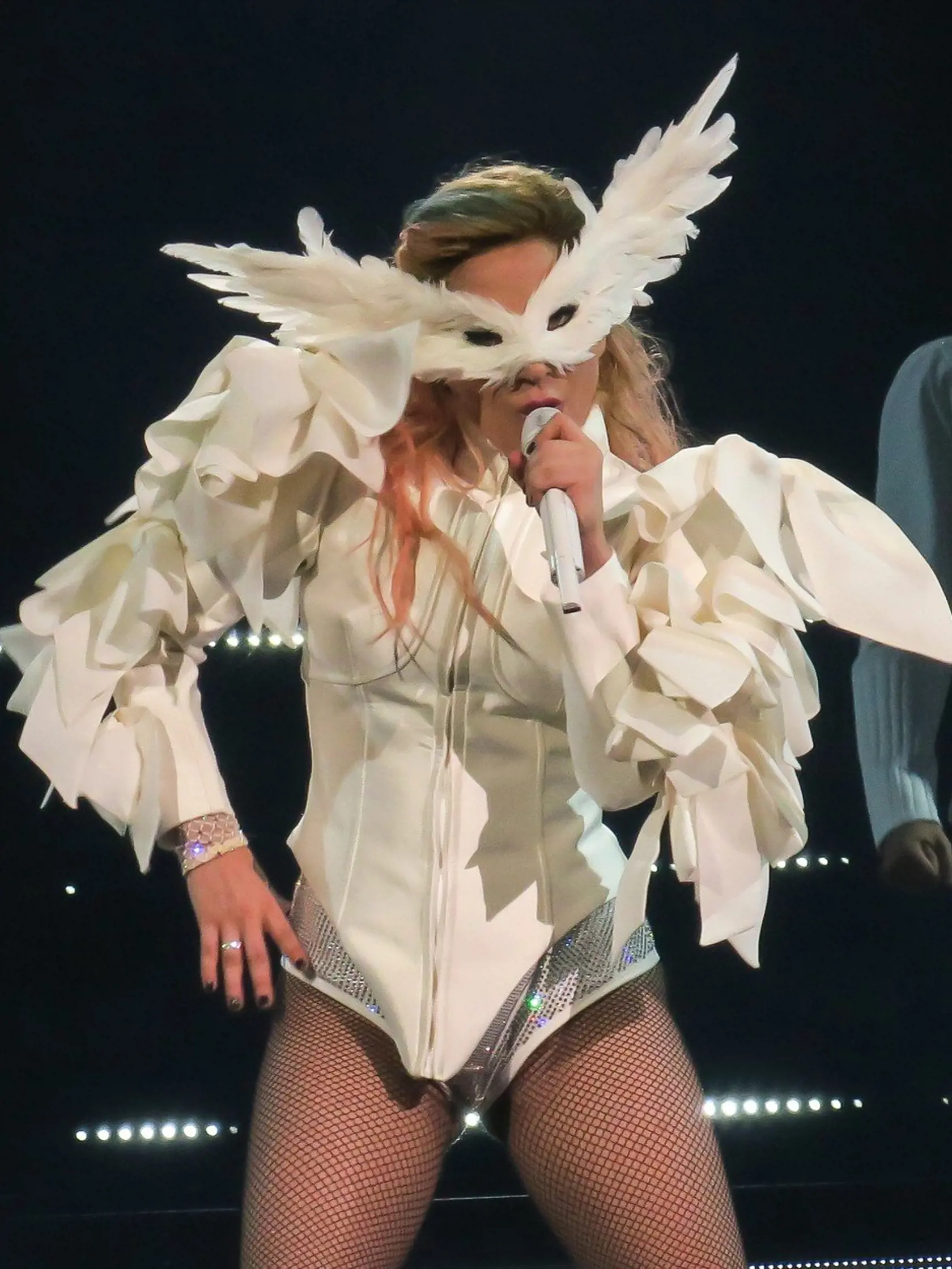 Lady Gaga performs in a costume with "wings" as she brings the "Joanne" tour to The Forum in Los Angeles, CA Pictured: Lady Gaga, Image: 344552639, License: Rights-managed, Restrictions: -ALLCOUNTRY, Model Release: no, Credit line: Profimedia, Splash