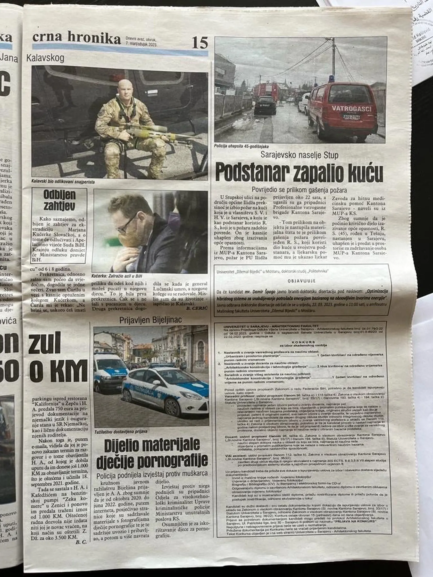O bývalom slovenskom elitnom policajtovi a snajperovi Jánovi Kaľavskom informujú najčítanejšie noviny v Bosne a Hercegovine - denník Dnevni avaz.