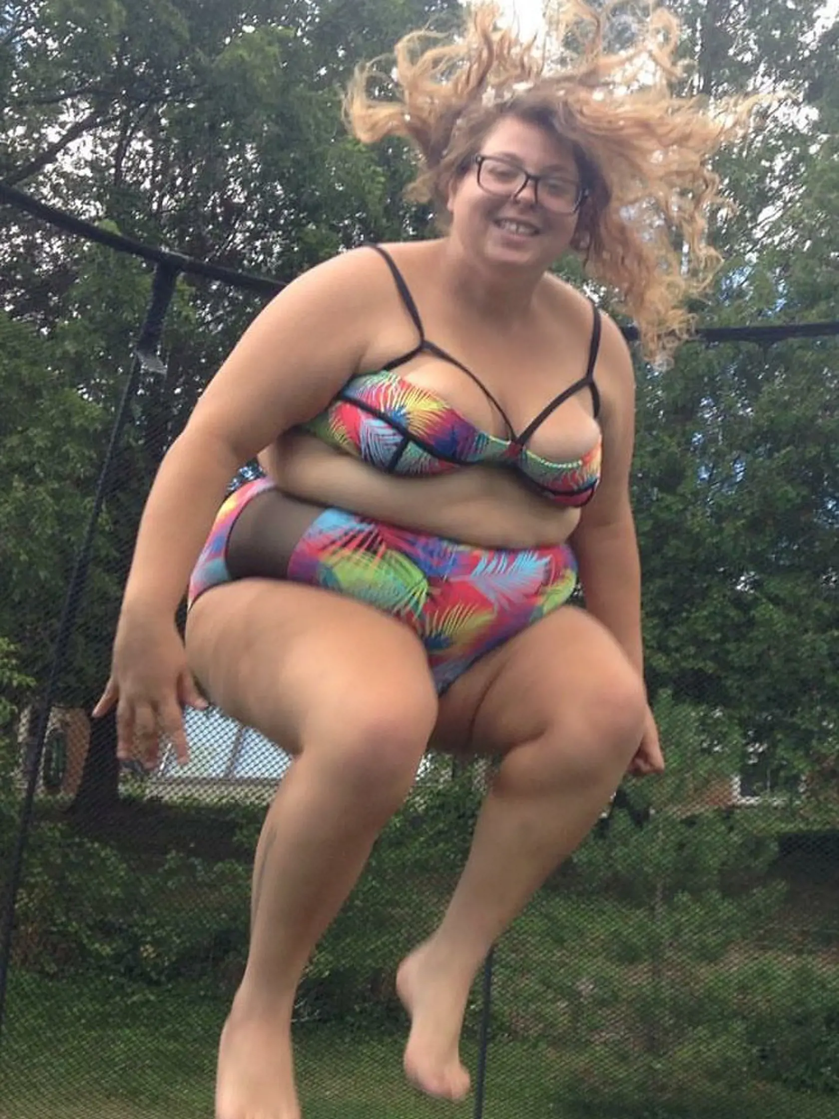 *** EXCLUSIVE - VIDEO AVAILABLE ***    UNSPECIFIED - UNDATED: Collect photo of Jewelz Mazzei jumping on a trampoline.    A PLUS-SIZE Model claims she has '99 problems, but being fat, ain't one.? Julianna Mazzei, AKA Jewelz is confident, humorous and sassy, and has no shame when it comes to posing with little clothing and talking to her thousands of social media followers about ?fat problems.? The 25-year-old from Toronto, Canada told Barcroft TV: ?I feel sexy in my body and I feel like everybody