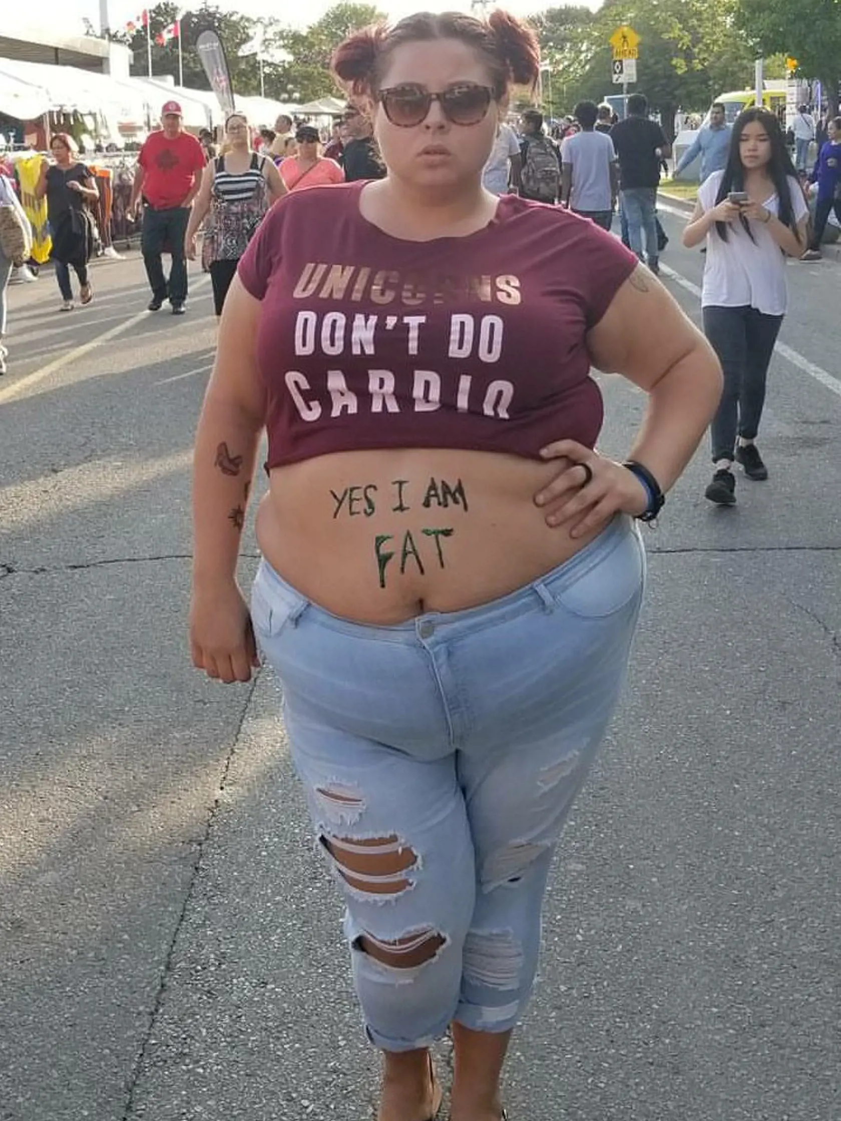 *** EXCLUSIVE - VIDEO AVAILABLE ***    UNSPECIFIED - UNDATED: Collect photo of Jewelz Mazzei posing with 'Yes I am fat' written on her stomach.    A PLUS-SIZE Model claims she has '99 problems, but being fat, ain't one.? Julianna Mazzei, AKA Jewelz is confident, humorous and sassy, and has no shame when it comes to posing with little clothing and talking to her thousands of social media followers about ?fat problems.? The 25-year-old from Toronto, Canada told Barcroft TV: ?I feel sexy in my body