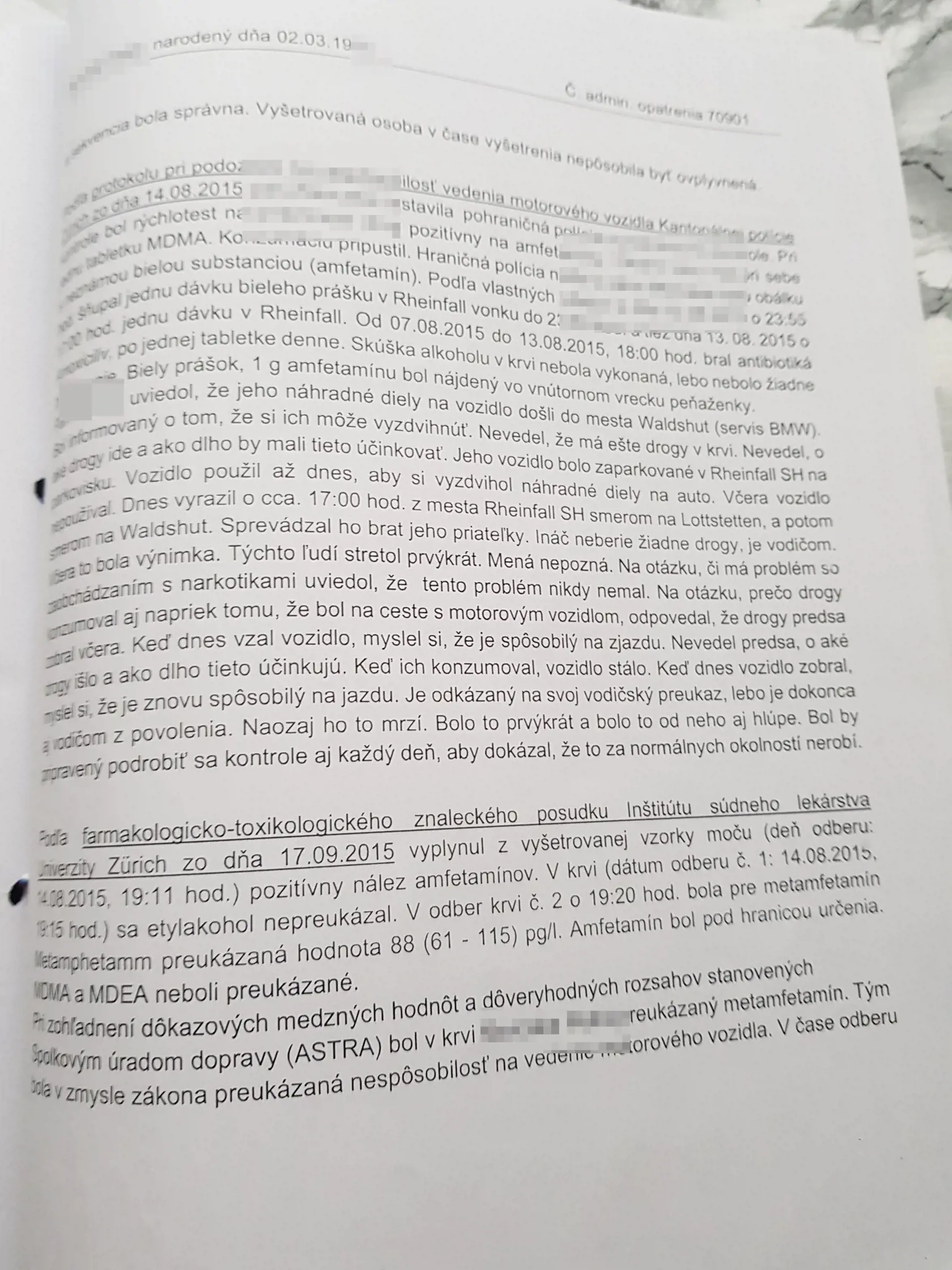 Preložená zápisnica z katalánskej polície.