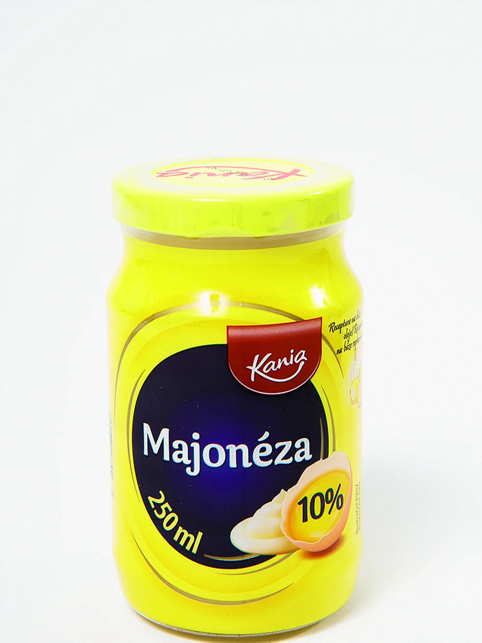 		 
Top! Víťaz
Majonéza
Kania, 250 ml
Predáva/ Lidl Krajina pôvodu/ Česko
Zloženie/ repkový olej, vaječný žĺtok 10 %, horčica, kvasný liehový ocot, cukor, pitná voda, jedlá soľ, antioxidant: etyléndiamíntetraacetan vápenato-disodný
Energia v 100 g/ 2 933 kJ Tuky/ 76,5 g Sacharidy/ 3,6 g Bielkoviny/ 2 g Soľ/ 1 g
Redakcia hodnotí: Majonéza má maslovožltú farbu a príjemnú vôňu vaječných žĺtkov a kvalitného oleja. Konzistencia je tuhá, textúra hladká. Chuť majonézy je výborne vyladená – jemne