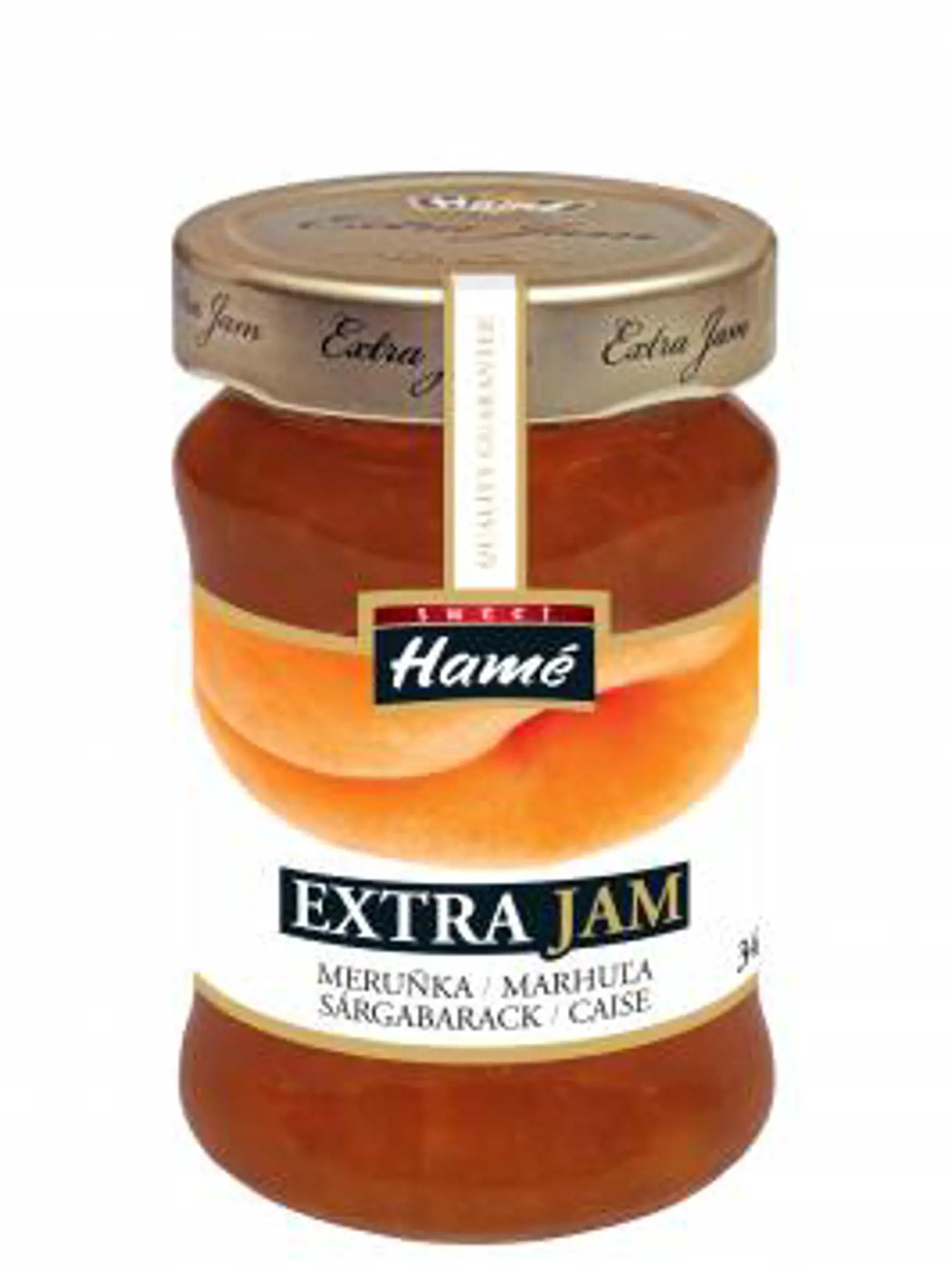 Extra Jam Marhuľa
Hamé, 450 g
Krajina pôvodu/ Česko
Zloženie/ cukor, marhule 50 %, želírujúca látka: pektín, regulátor kyslosti: kyselina citrónová, antioxidant: kyselina askorbová
Podiel ovocia/ 50 g na 100 g džemu
Energia v 100 g/ 1 030 kJ Sacharidy/ 60 g, z toho cukry/ 59,4 g
Redakcia hodnotí: Najtmavší, sýtooranžový džem má príjemnú sladkokyslú ovocnú vôňu. Je silno želírovaný, preto má veľmi hustú, tuhšiu konzistenciu a zamatovú textúru bez kúskov ovocia, v ústach sa rozplýva takmer b