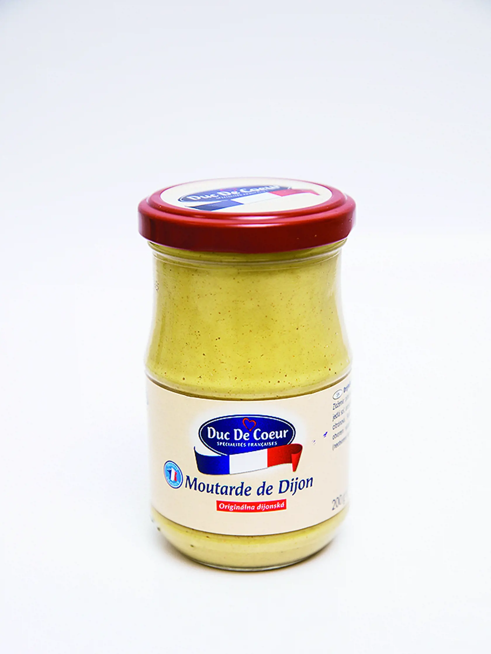 
Moutarde de Dijon Duc De Coeur, 200 g Cena za 100 g: 0,50 € Predáva/ Lidl Krajina pôvodu/ Francúzsko Zloženie/ pitná voda, horčičné semienka, kvasný liehový ocot, jedlá soľ, antioxidant: disiričitan draselný, kyselina citrónová Energia v 100 g/ 619 kJ Bielkoviny/ 7,2 g Sacharidy/ 3,2 g Tuky/ 11,5 g Soľ/ 6,5 g REDAKCIA HODNOTÍ: Svetložltá horčica má kyslastopikantnú vôňu, stredne hustú konzistenciu a mierne drsnú textúru. Chuť je výrazne ostrá, takže rýchlo vrazí do nosa, primerane slaná, s mie