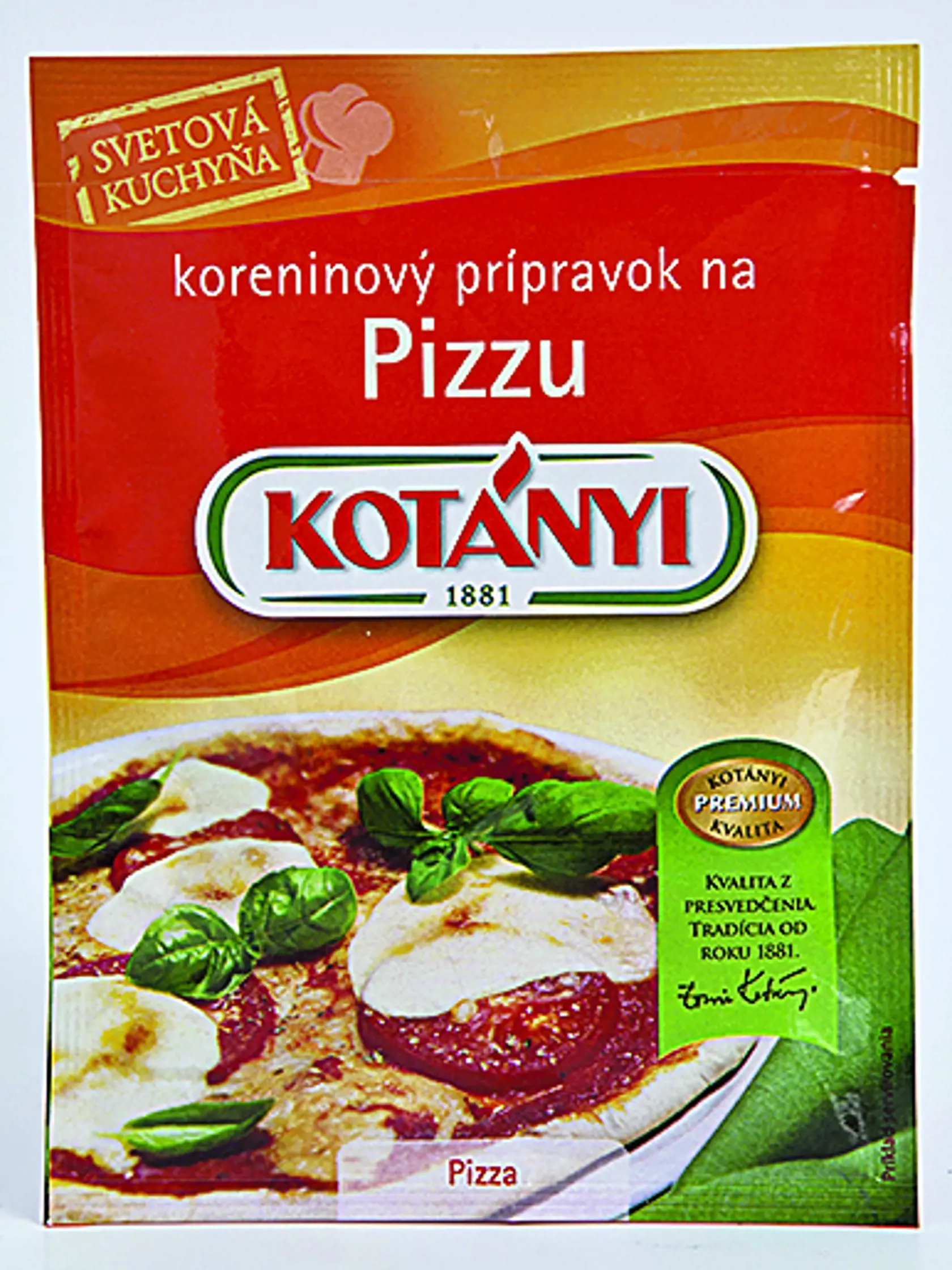 PIZZA KOTÁNYI, 18 g 
Krajina pôvodu Rakúsko. Zloženie: oregano, sušená cibuľa, sušený cesnak, čierne korenie, bazalka, rozmarín, šalvia, repkový olej Energia v 100 g/ 1 443 kJ Bielkoviny/ 12 g Sacharidy/ 48 g Tuky/ 7,6 g Soľ/ 0 g.
REDAKCIA HODNOTÍ: Ideálne namiešaná, jemná a voňavá zmes byliniek, ktoré tvoria základ na ochutenie pizze podľa väčšiny originálnych receptúr. Bylinky si po usušení zachovali peknú farbu a prirodzenú arómu, ktorú ešte zosilňuje pridaná štipka repkového oleja. Skvelý 