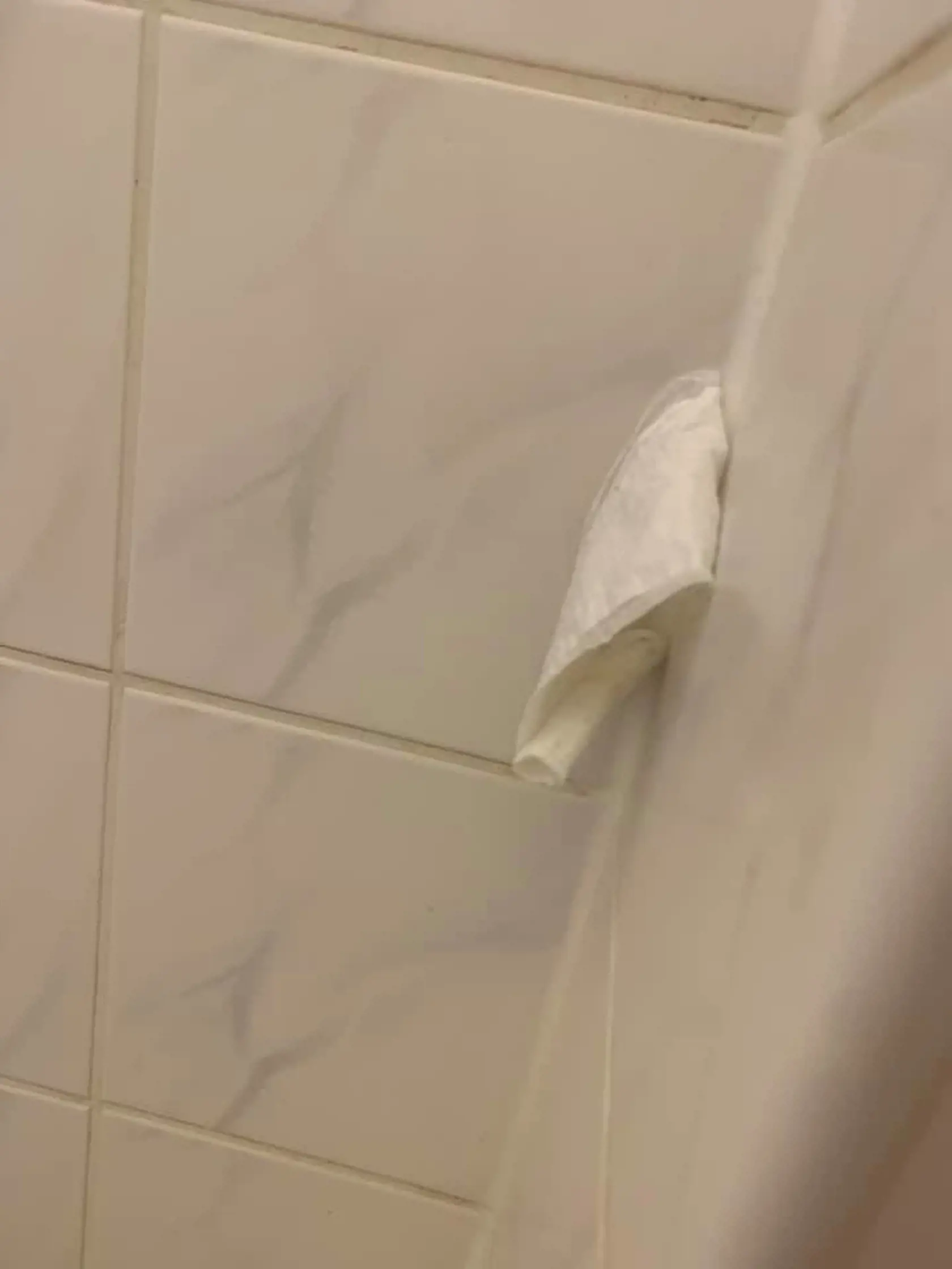 Niekto v sprchách nechal prilepenú vložku na stene.
