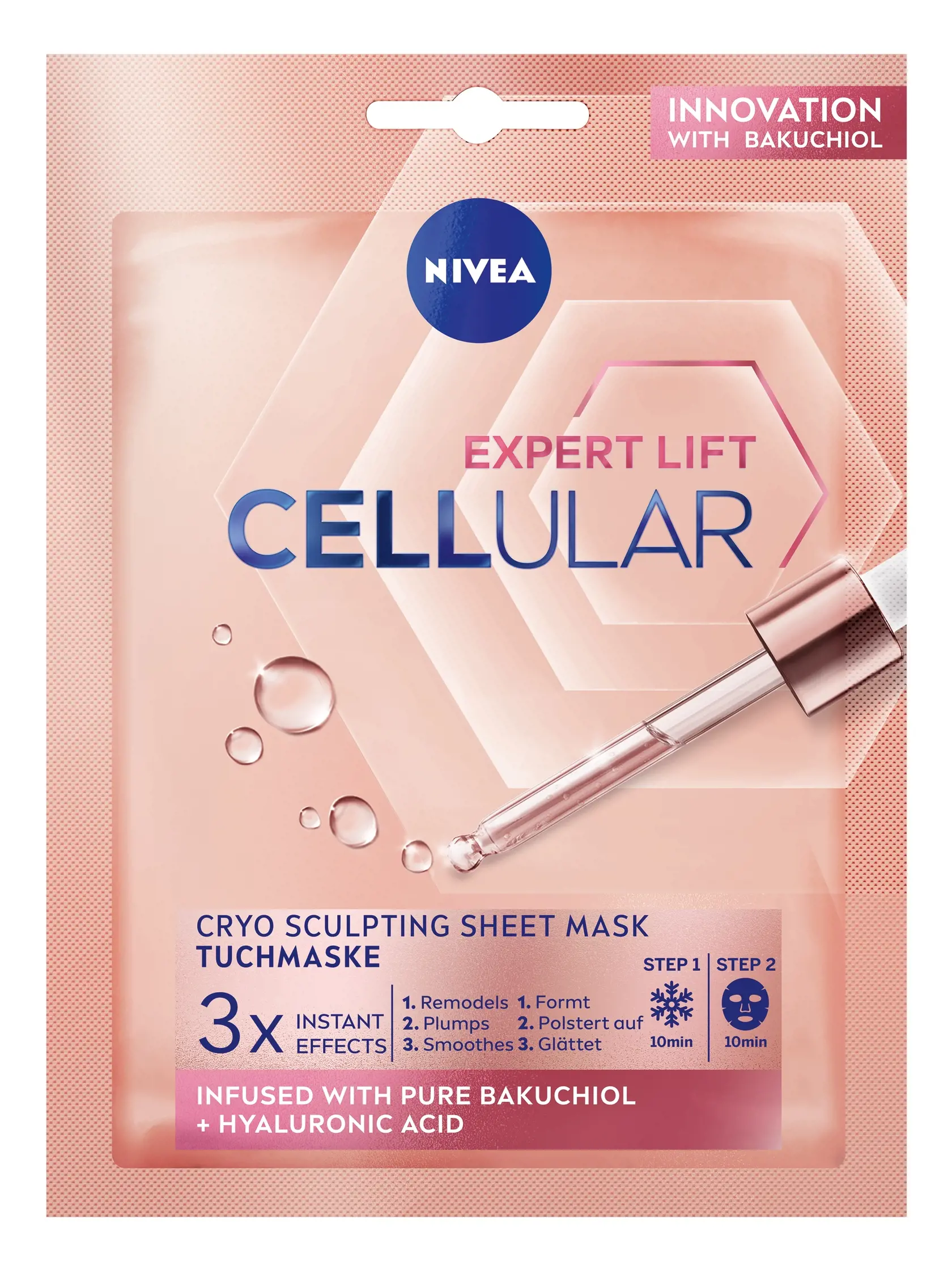 Textilná kryomaska Cellular Expert Lift pleť ochladzuje (pred použitím ju odporúčame dať na 10 minút do chladničky), hydratuje, vyživuje a vyhladzuje, Nivea, 4,29 Eur