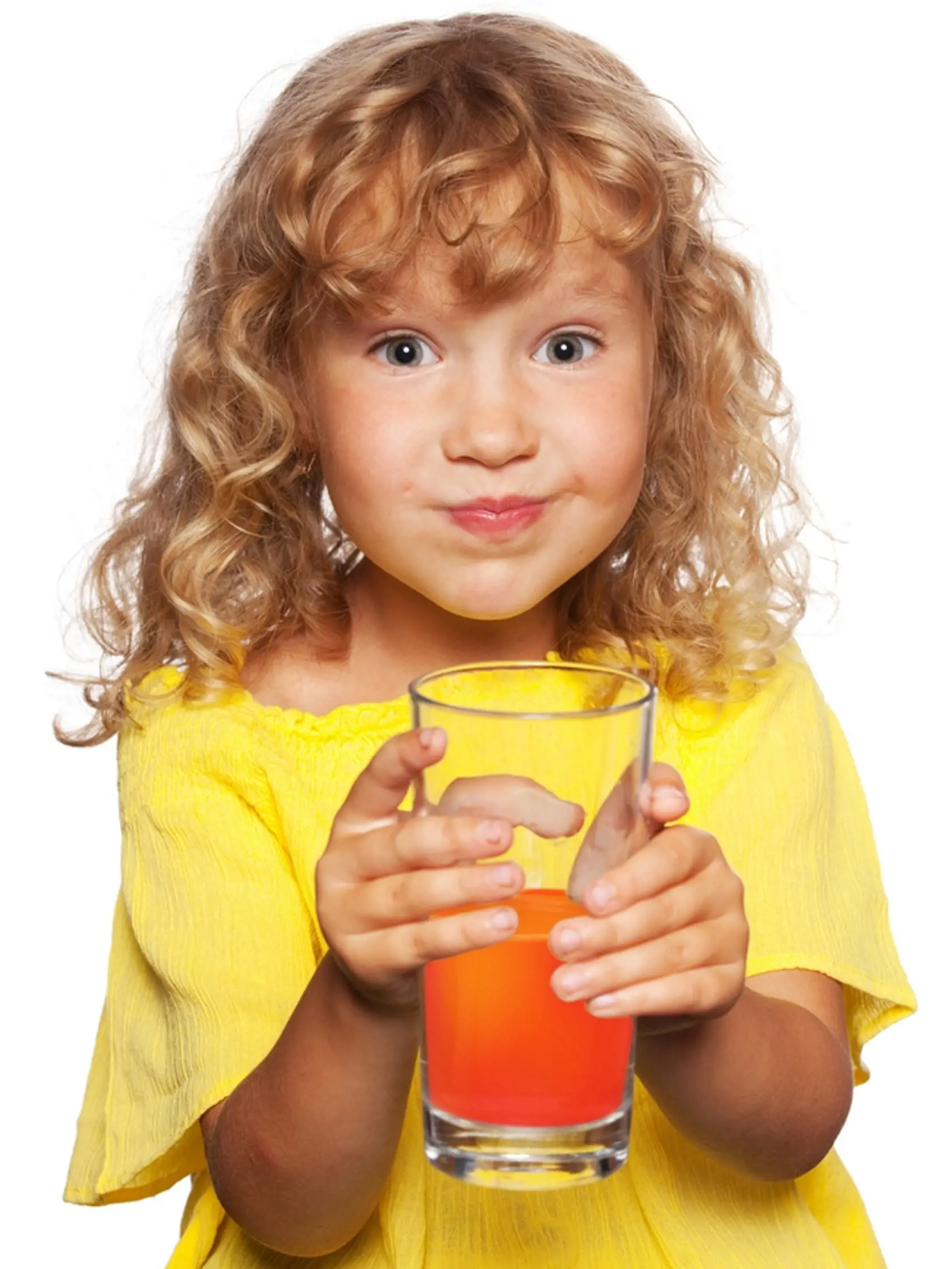 Child with a glass of water isolated on white