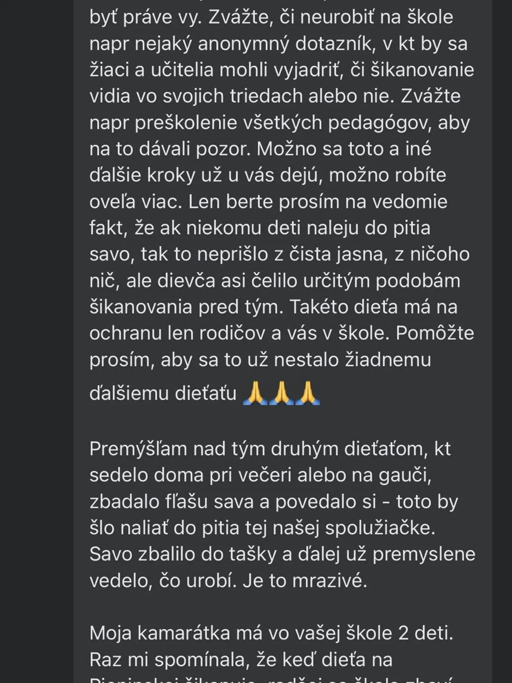Na sociálnej sieti ľudia prehovárajú o údajnej šikane na ZŠ Pieninská.