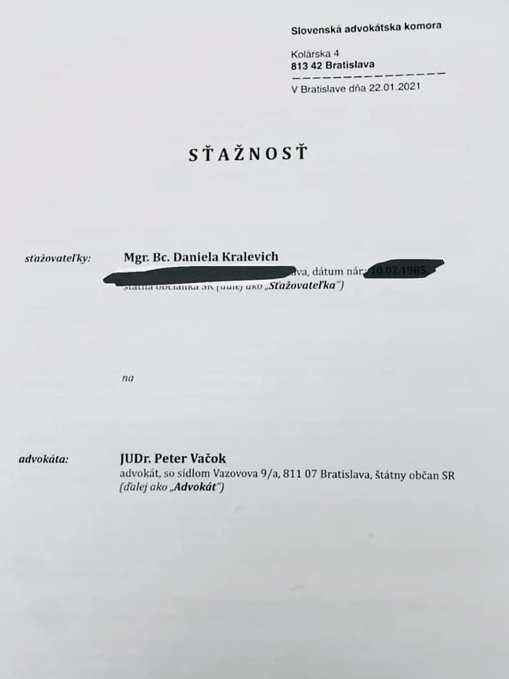 Kralevich podala sťažnosť na renomovaného advokáta za jeho dávnejšie vyjadrenie pre média.