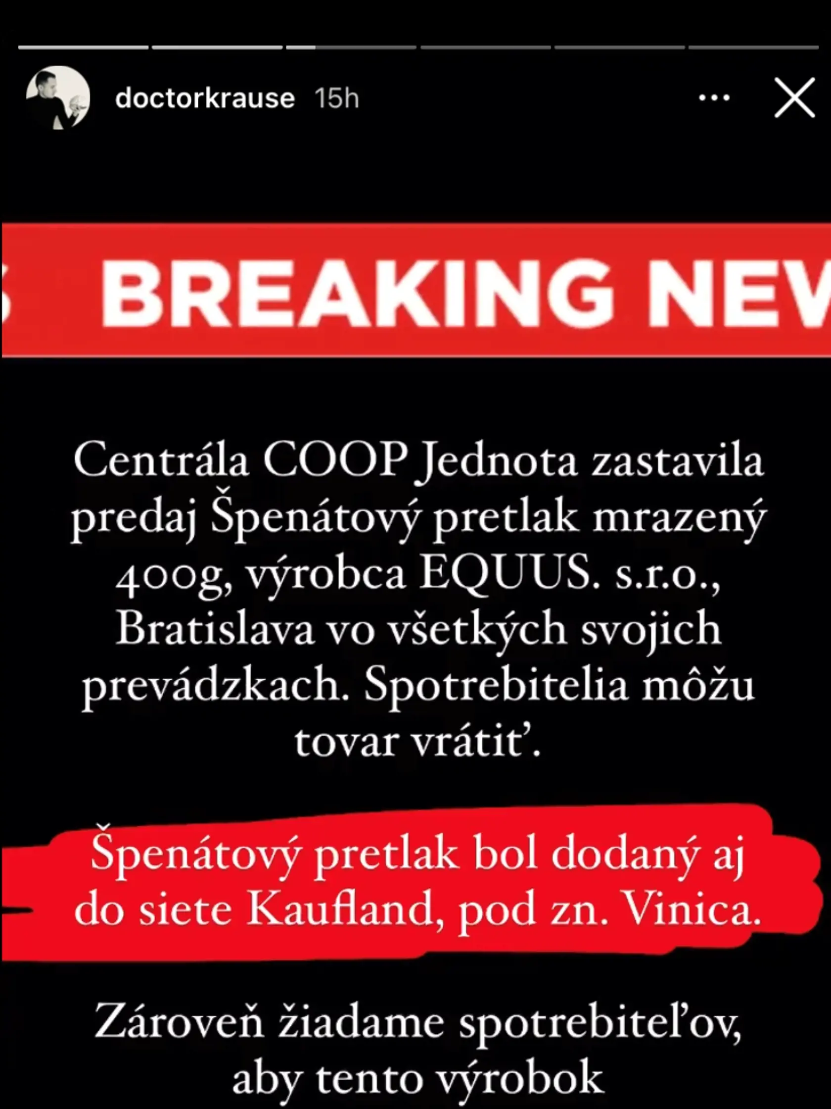 Špenátom sa otrávil aj známy psychológ Róbert Krause, ktorý si dokonca musel privolať záchranku. Na sociálnej sieti preto okamžite upozornil ostatných ľudí, aby si na špenát od daného výrobcu dali pozor.
