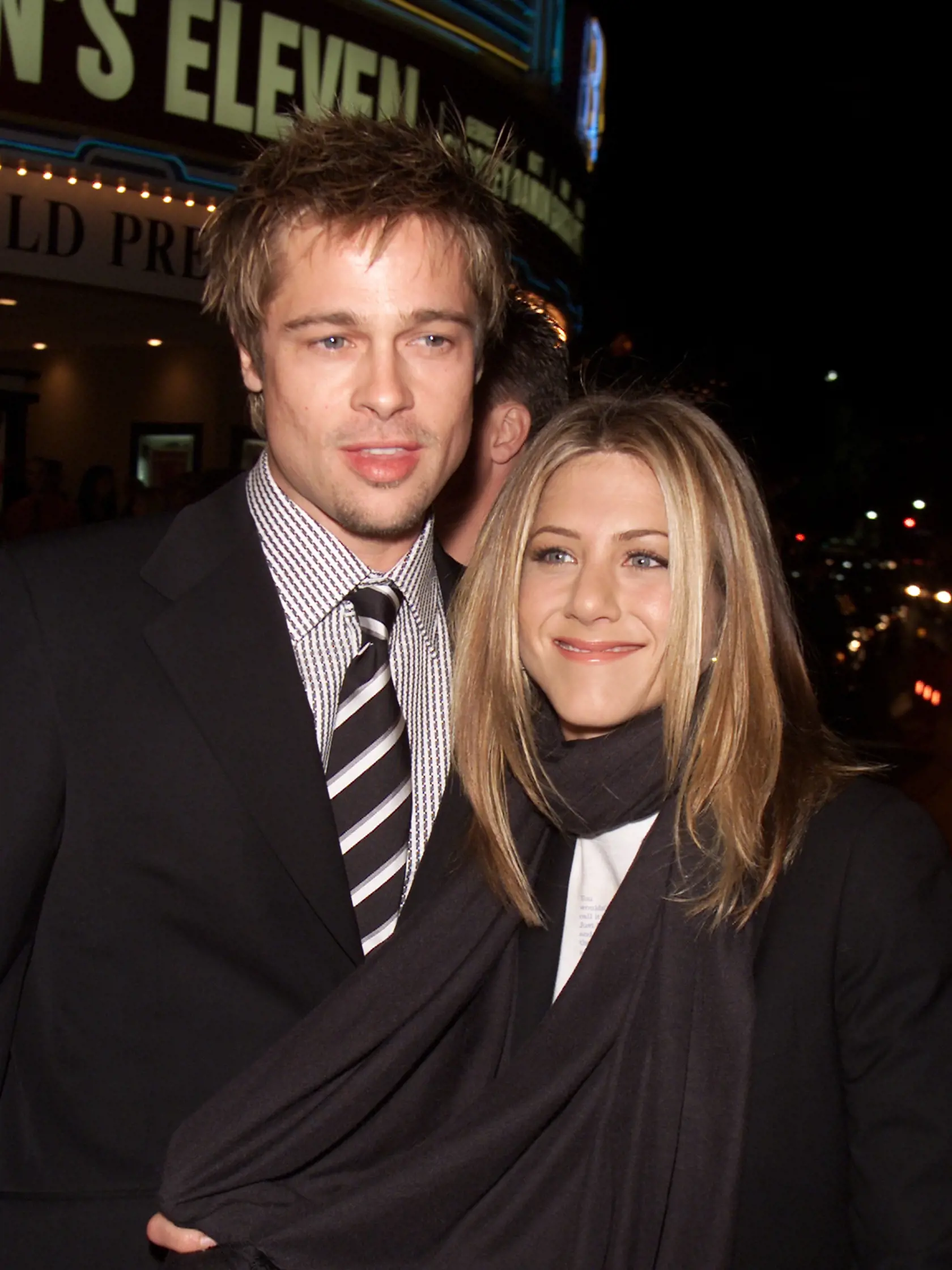 Brad Pitt and Jennifer Aniston at the premiere of "Ocean's Eleven" at the Village Theater in Los Angeles, Ca. Wednesday, December 5, 2001. Photo by Kevin Winter/Getty Images