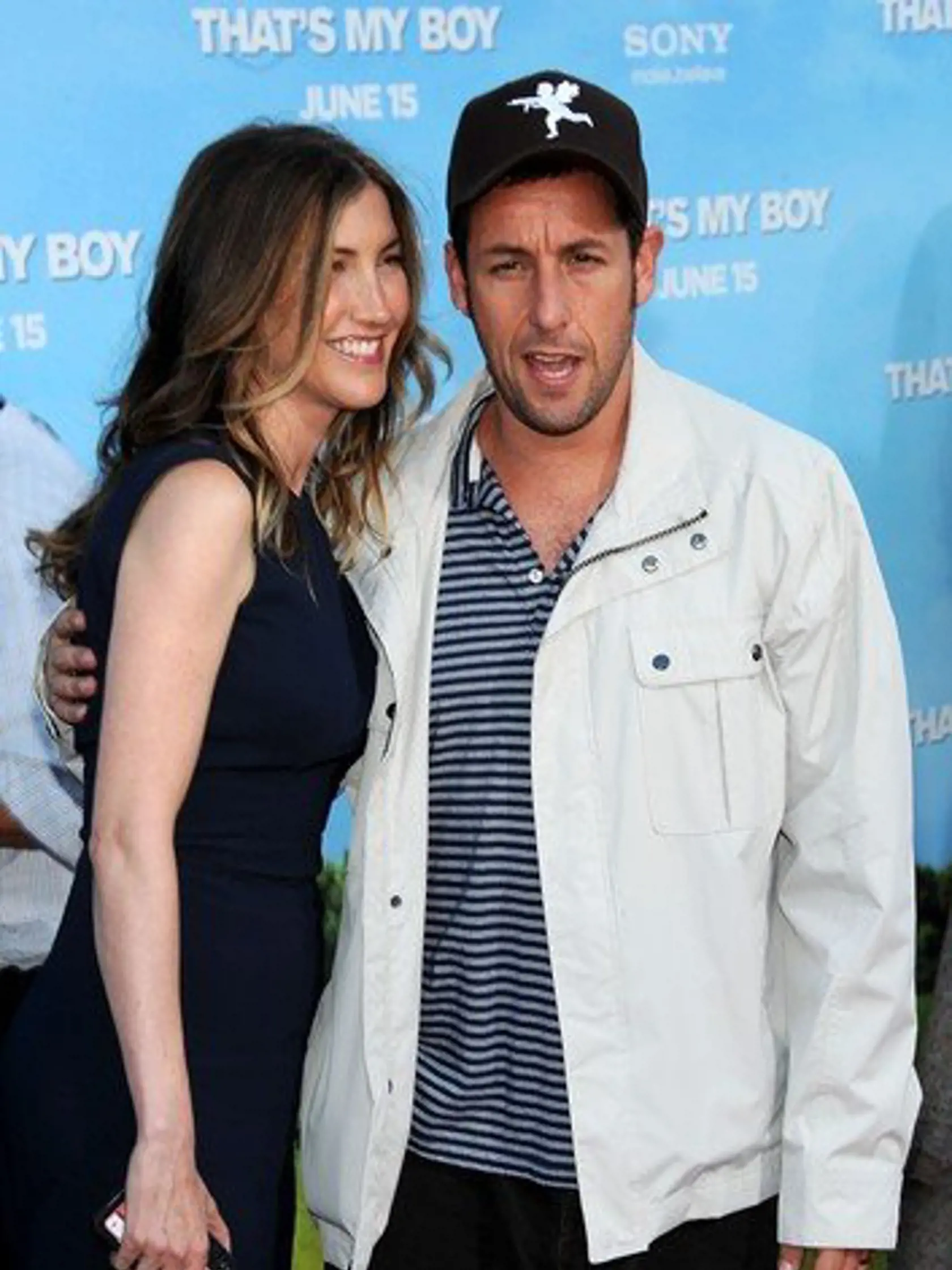 Actor Adam Sandler and wife Jacqueline "Jackie" Titone arrive at Premiere of Columbia Pictures "That's My Boy"  in Los Angeles, California, on June 4, 2012., Image: 130926090, License: Rights-managed, Restrictions: , Model Release: no, Credit line: Profimedia, AFP