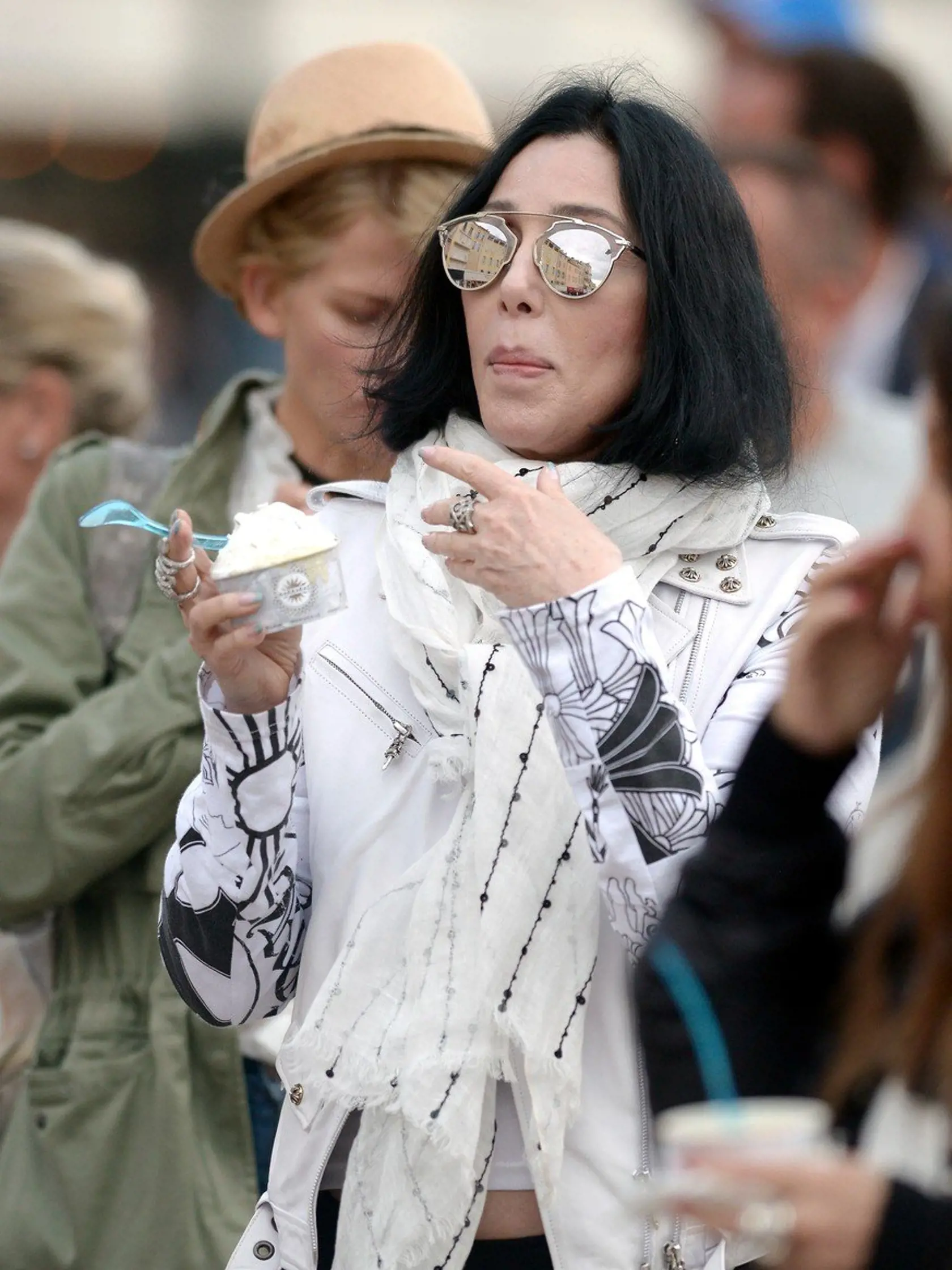 June 19th, 2016 - Saint Tropez  Very fashionable 70-year-old legendary american singer Cher enjoying a shopping day in Saint Tropez.  ****** BYLINE MUST READ : Â©Spread Pictures ******  ****** No Web Usage before agreement ******  ******Please hide the children's faces prior to the publication******  ****** Stricly No Mobile Phone Application or Apps use without our Prior Agreement ******  Enquiries at photo@spreadpictures.com, Image: 291757188, License: Rights-managed, Restrictions: Worldwide, 
