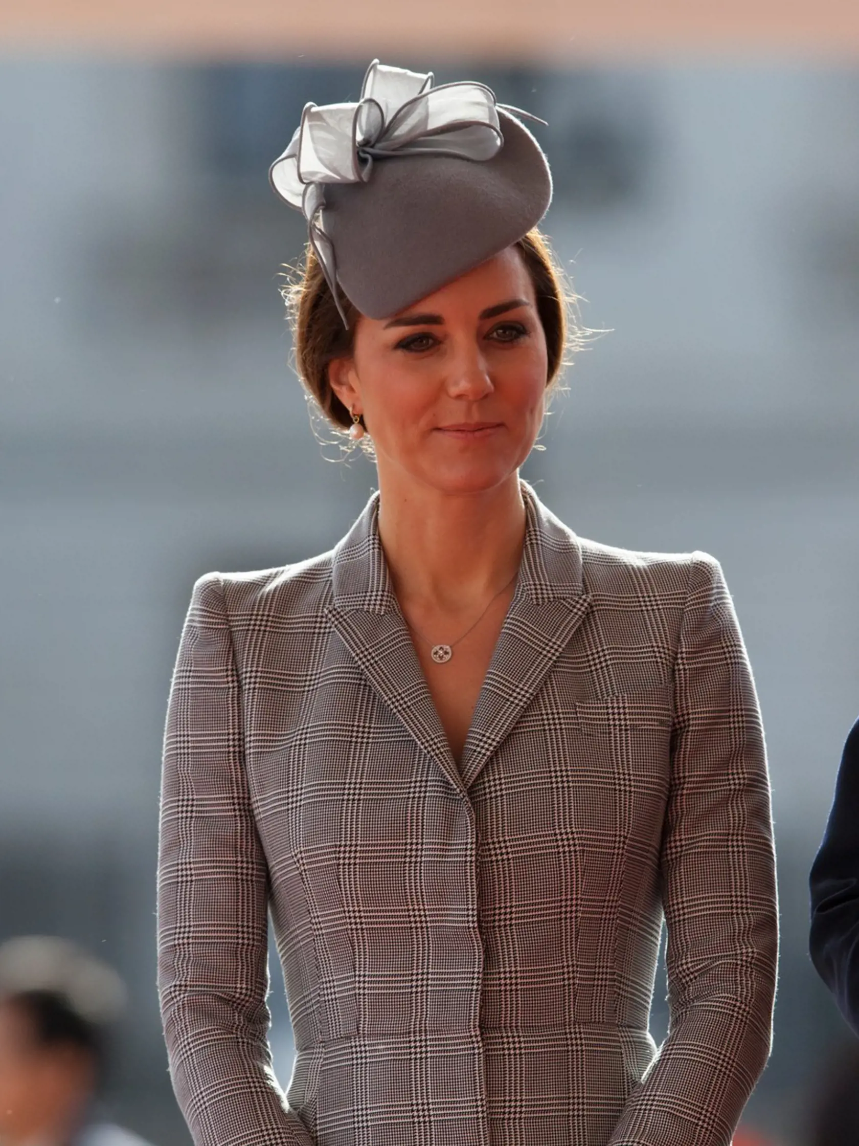 Kate, Duchess of Cambridge at Horse Guards Parade,London: First picture since pregnancy announced. Duchess of Cambridge, Kate Middleton, appears at first official engagement since it was announced she is expecting second child with Prince William.  The Duchess, commonly known as Kate Middleton, greeted Tony Tan Keng Yam, the president of Singapore, as he began a state visit to Britain.  She wore a grey Alexander McQueen coat and matching coloured hat by Jane Taylor for the occasion, although the