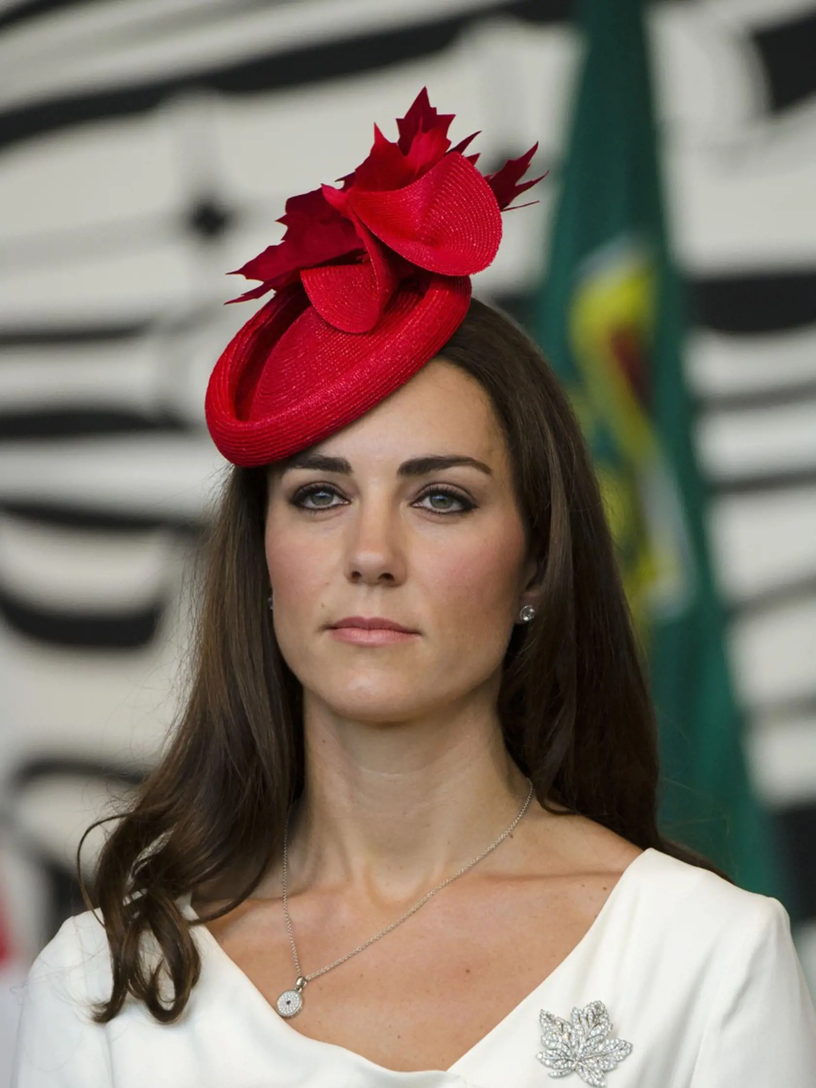 Diamond Maple Leaf Brooch  Catherine Duchess of Cambridge was sporting an enormous diamond Maple Leaf Brooch. The brooch is not a new piece, the Queen has worn it for decades, starting with a 1951 trip to Canada - when she was Princess Elizabeth., Image: 220465681, License: Rights-managed, Restrictions: , Model Release: no, Credit line: Profimedia, TEMP Shutterstock