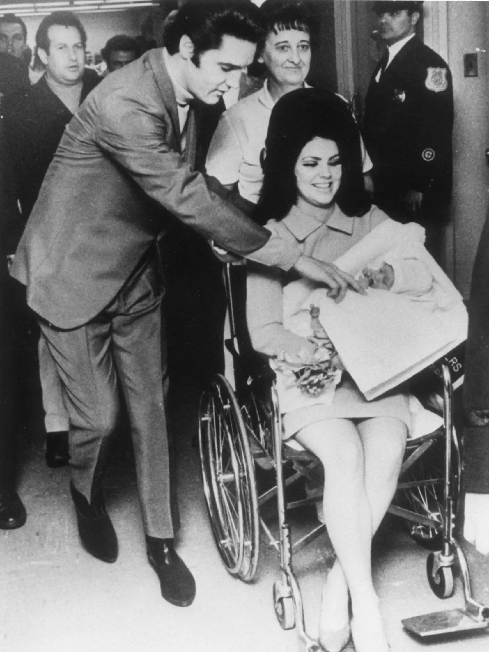 Presley, Elvis US American pop singer and guitarist, 1935â€“1977.  Elvis Presley with his wife Priscilla and his newborn daughter Lisa Marie at the hospital in Memphis, Tennessee.  Photo 1968., Image: 147471732, License: Rights-managed, Restrictions: For editorial use only., Model Release: no, Credit line: Profimedia, AKG