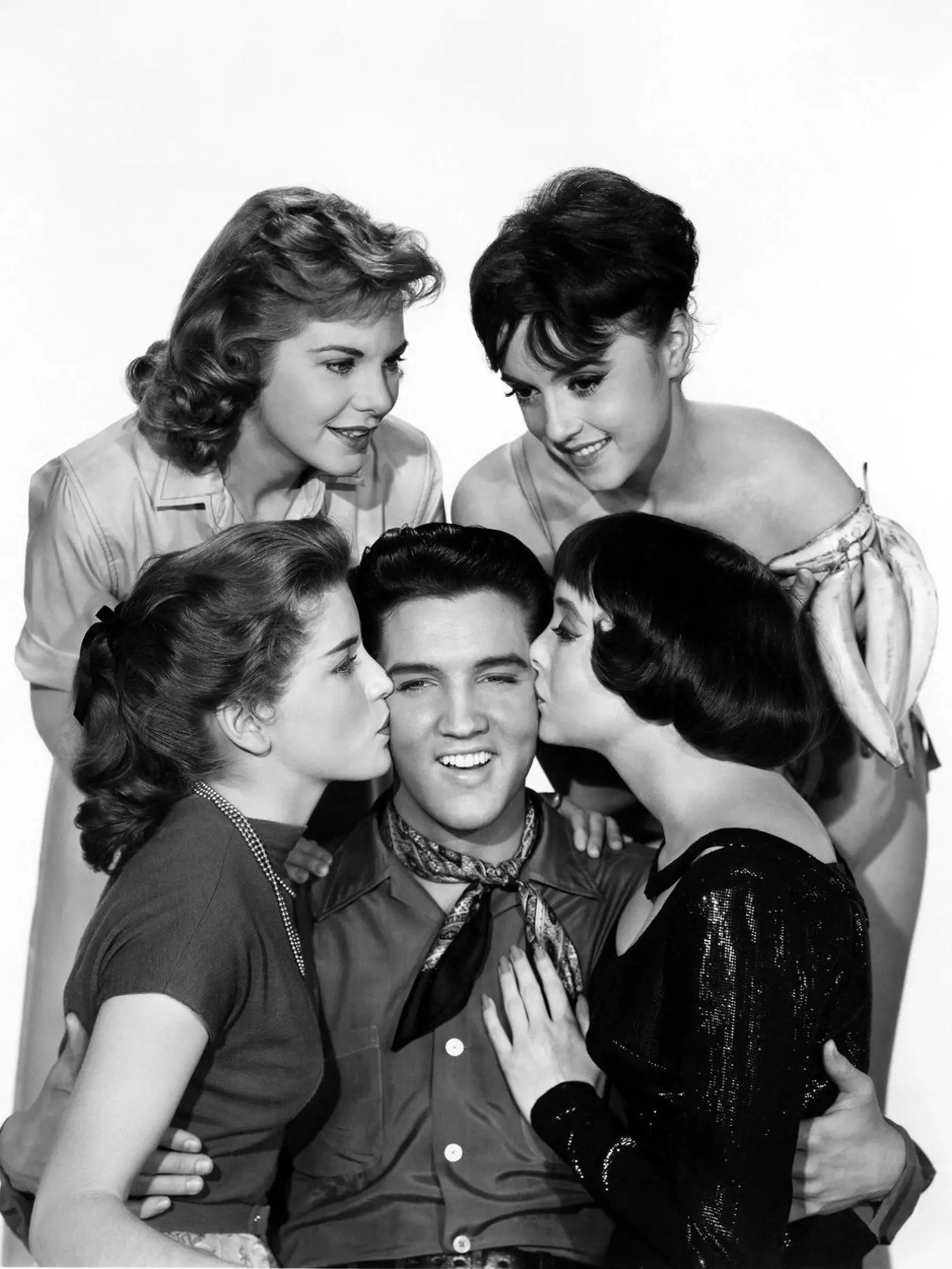 (Top L to R) Jan Shepard, Liliane Montevecchi (Bottom L to R) Dolores Hart, Elvis Presley, Carolyn Jones in King Creole *Filmstill - Editorial Use Only*, Image: 96566623, License: Rights-managed, Restrictions: *Filmstill - Editorial Use Only*, Model Release: no, Credit line: Profimedia, Film Stills