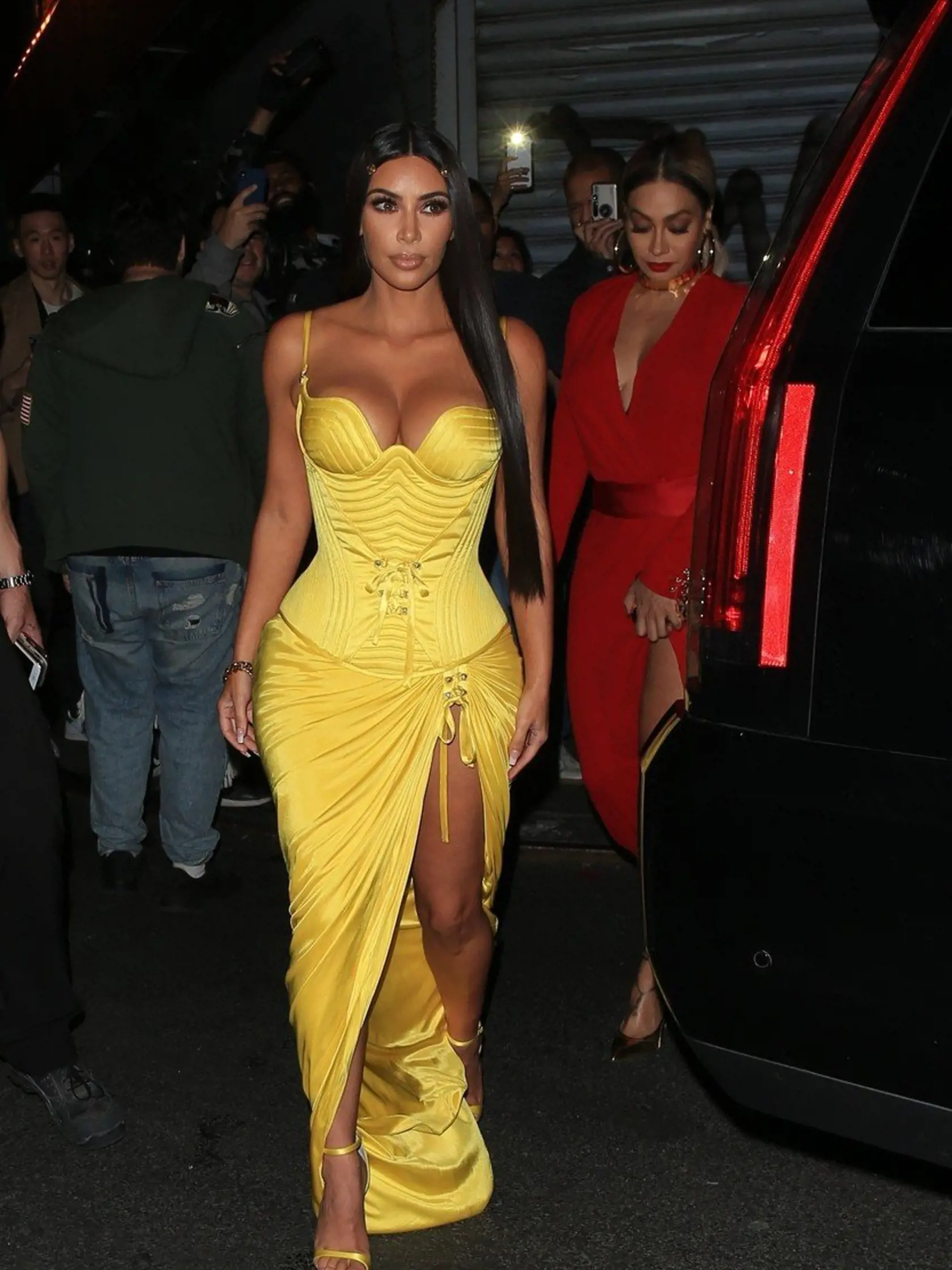 New York, NY  - Kim Kardashian and La La Anthony arrive for dinner at Chinese Tuxedo in New York. The girls all looked stylish in skin tight colorful dresses for their dinner date.    Pictured: Kim Kardashian, La La Anthony    BACKGRID USA 8 MAY 2018, Image: 371002638, License: Rights-managed, Restrictions: , Model Release: no, Credit line: Profimedia, AKM-GSI