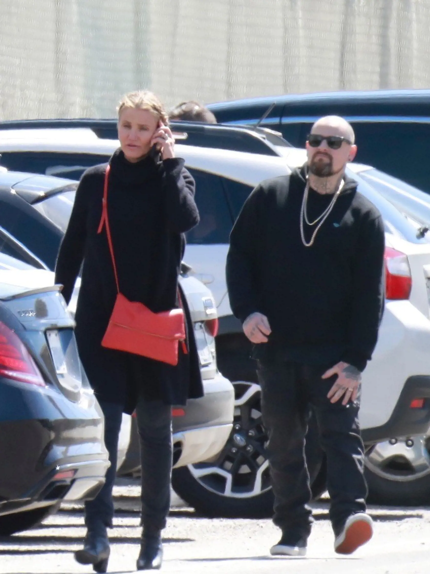 Los Angeles, CA  - *EXCLUSIVE*  - Cameron Diaz and her husband Benji Madden are seen arriving to a St. Patrick's Day Party. Cameron is seen chatting on the phone as her and Benji walk to the party after parking their car.    Pictured: Cameron Diaz, Benji Madden        *UK Clients - Pictures Containing Children  Please Pixelate Face Prior To Publication*, Image: 366259551, License: Rights-managed, Restrictions: , Model Release: no, Credit line: Profimedia, AKM-GSI