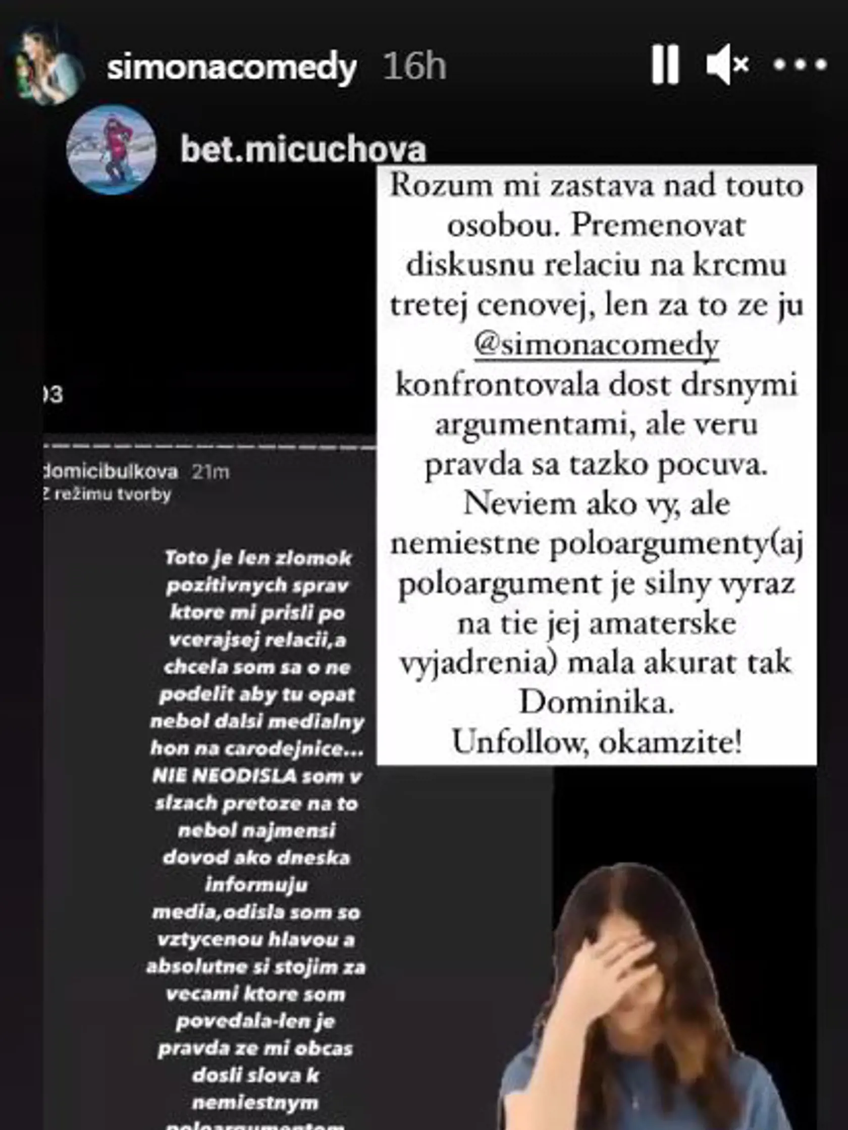 Toto zas zverejnila vo svojej insta story Simona Salátová.