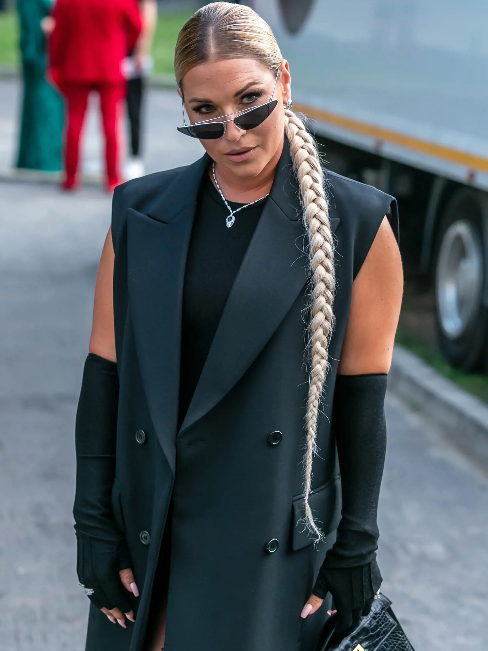 Na snímke je Dominika Cibulková ako prichádza na priamy prenos Miss Slovensko 2021.