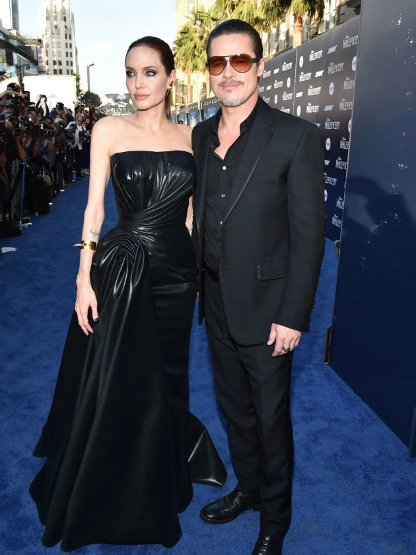 Angelina Jolie, left, and Brad Pitt arrive at the world premiere of "Maleficent" at the El Capitan Theatre on Wednesday, May 28, 2014, in Los Angeles. (Photo by John Shearer/Invision/AP)