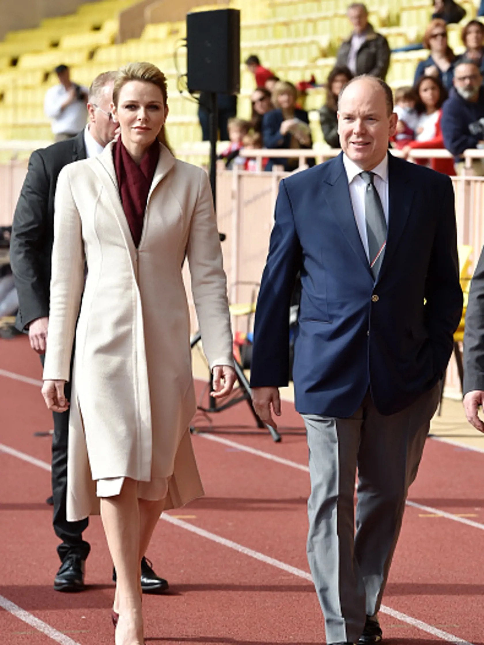 MONTE-CARLO, MONACO - MARCH 18: Princess Charlene of Monaco and Prince Albert II of Monaco arrive at the Sainte Devote Rugby Tournament on March 18, 2017 in Monte-Carlo, Monaco.  (Photo by Pascal Le Segretain/Getty Images)
