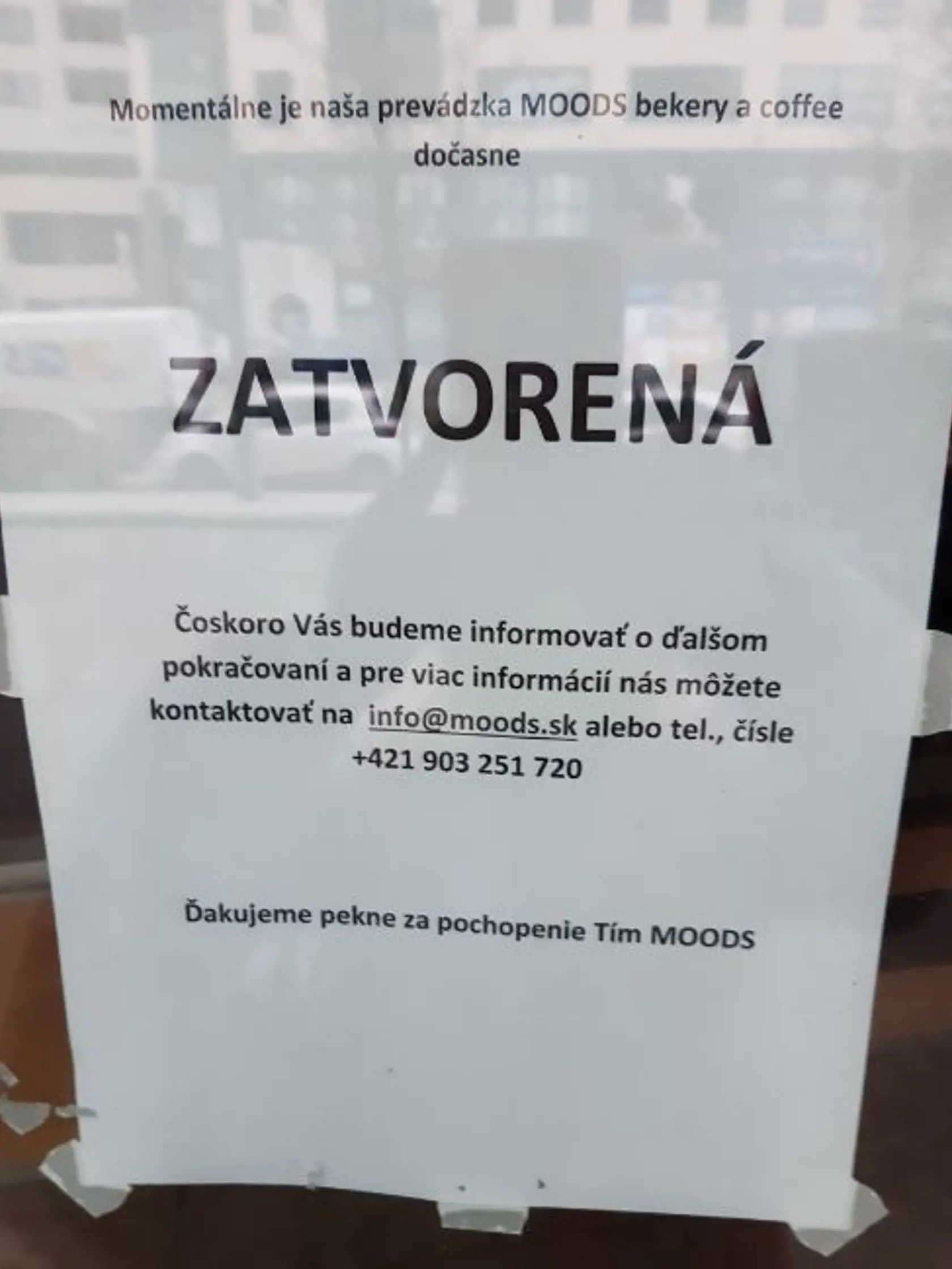 Kaviareň Moods skrachovala.
