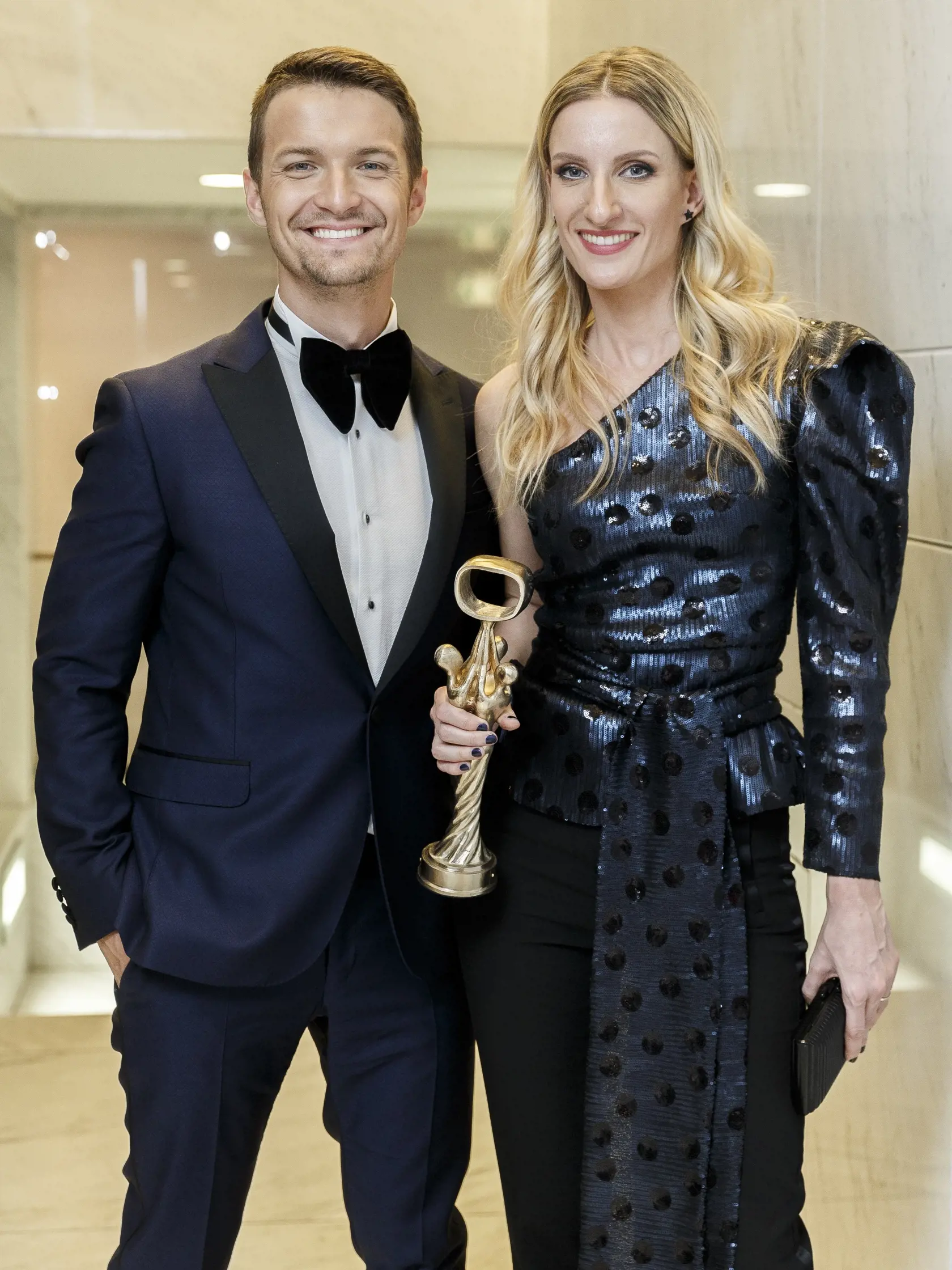 Na snímke počas párty po skončení priameho prenosu z galavečera OTO 2019. Na snímke Viktor Vincze a Adela Vinczeová.