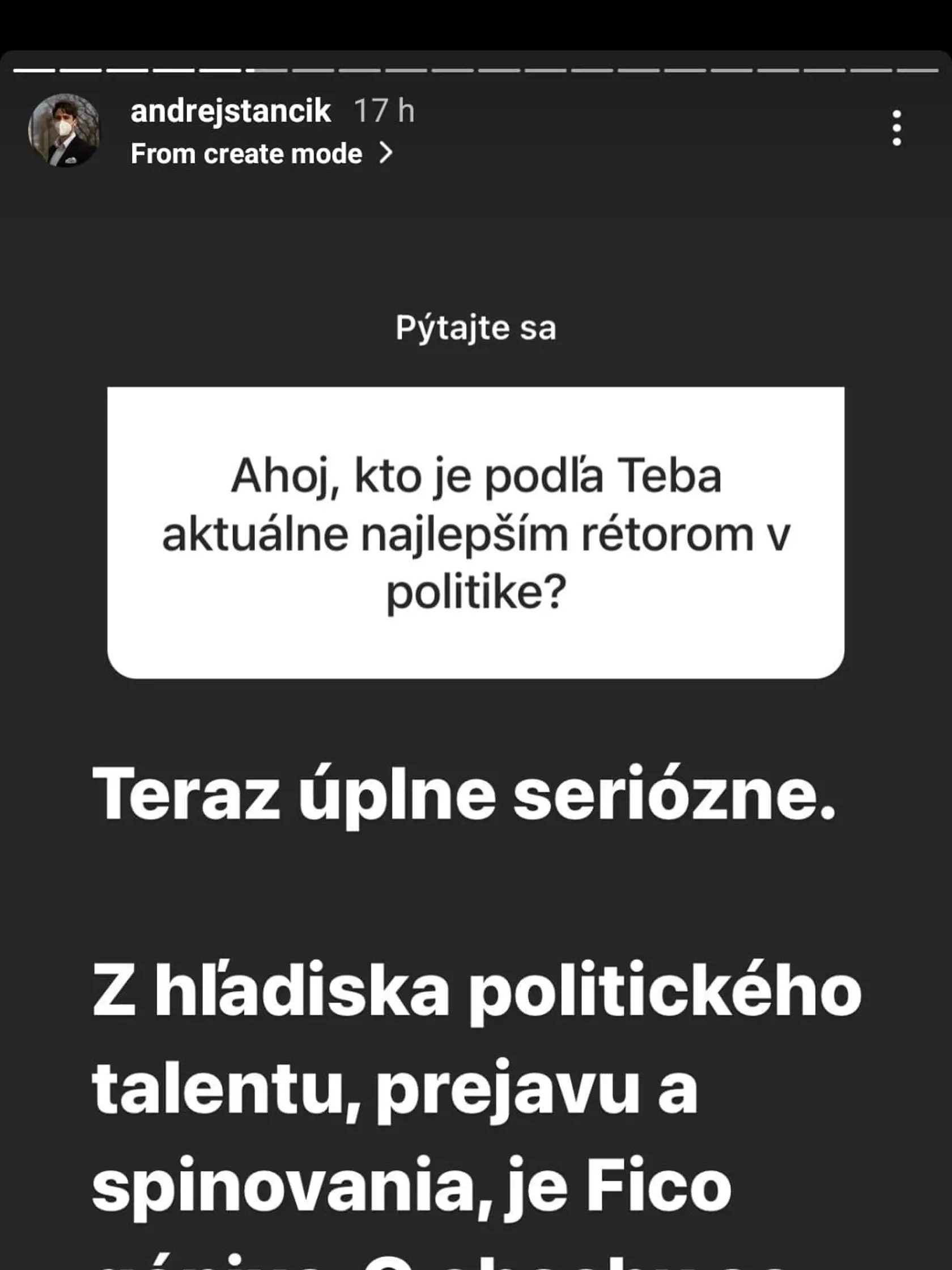 Andrej Stančík sa priznal, že o expremiérovi si myslí, že z hľadiska politického talentu je génius.