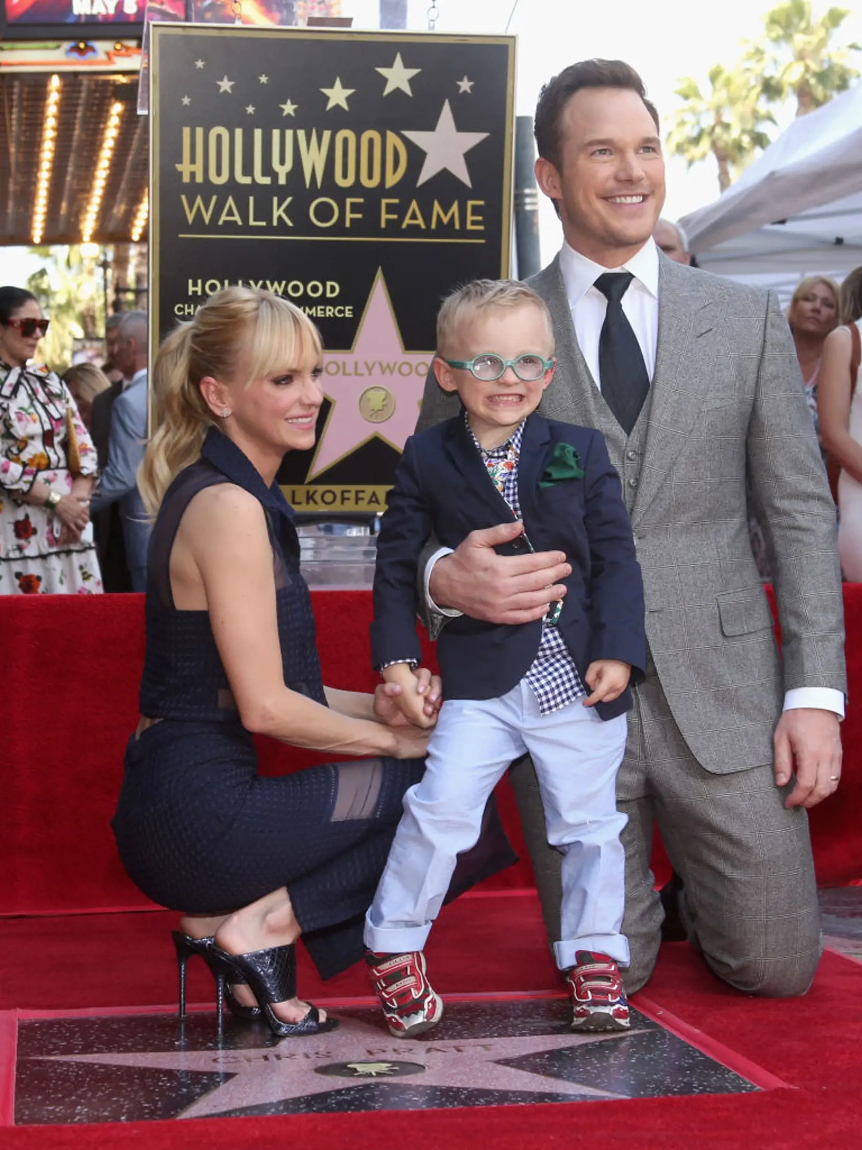 HOLLYWOOD, CA - APRIL 21: (L-R) Actor Anna Faris, Jack Pratt and actor Chris Pratt at the Chris Pratt Walk Of Fame Star Ceremony on April 21, 2017 in Hollywood, California.  (Photo by Jesse Grant/Getty Images for Disney)