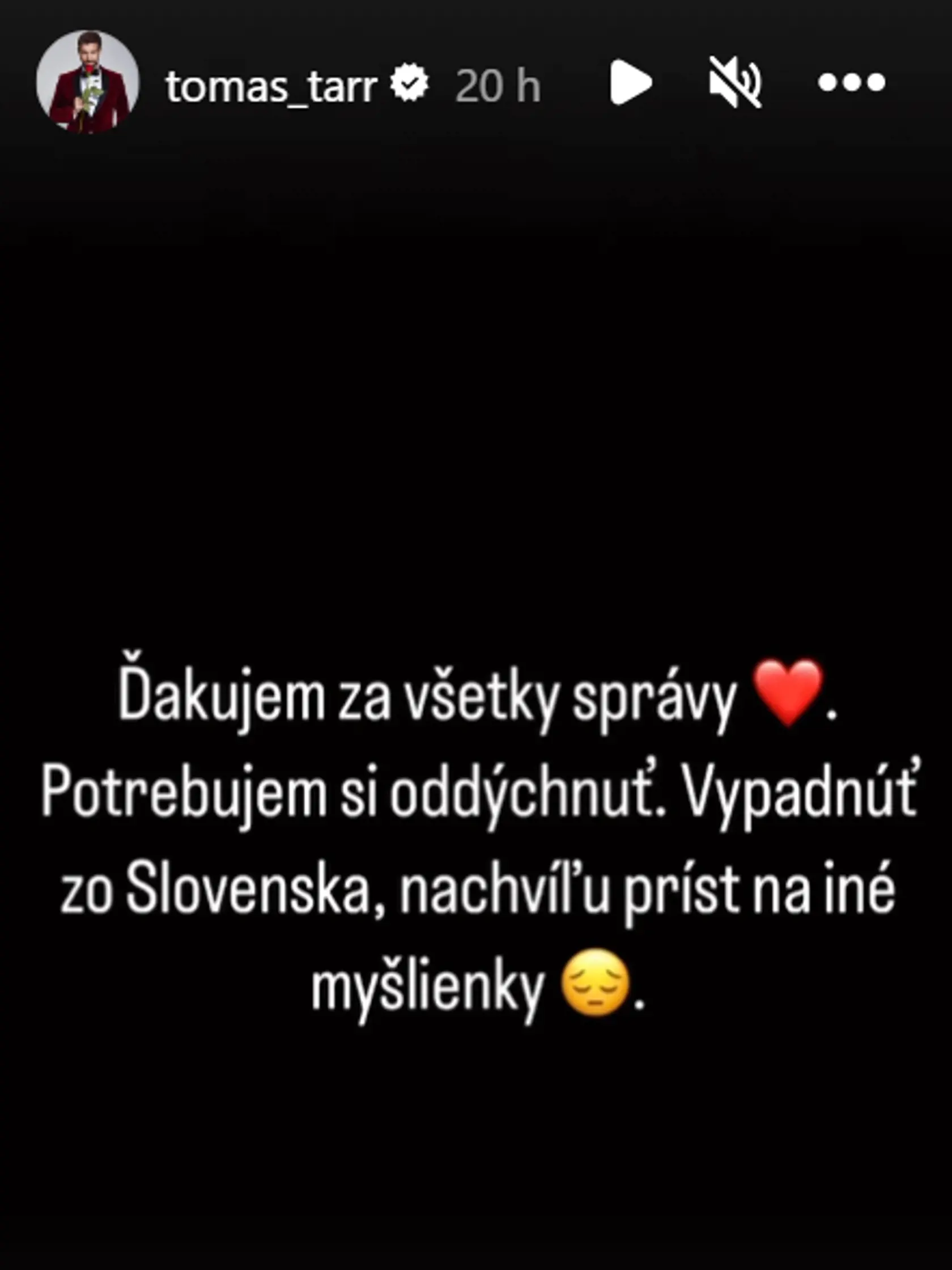 Tomáš po rozchode zverejnil smutný oznam.