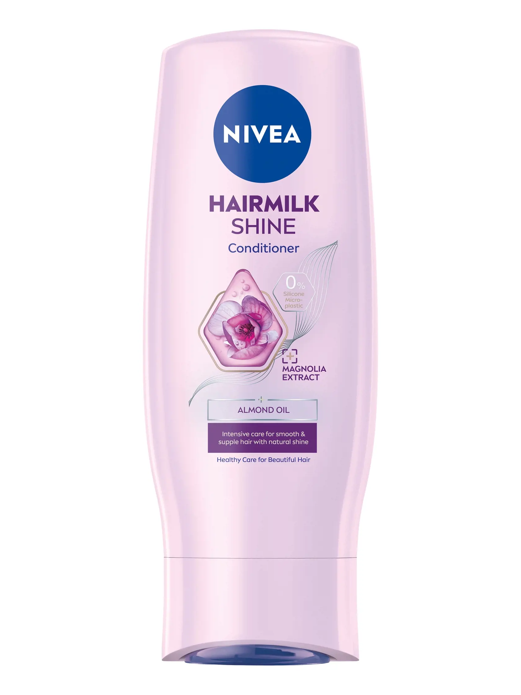 Mandľové mlieko v jemnom kondicionéri Hairmilk Natural Shine, ktorý regeneruje, intenzívne hydratuje a uhladí unavené vlasy bez lesku, Nivea, 3,69 €