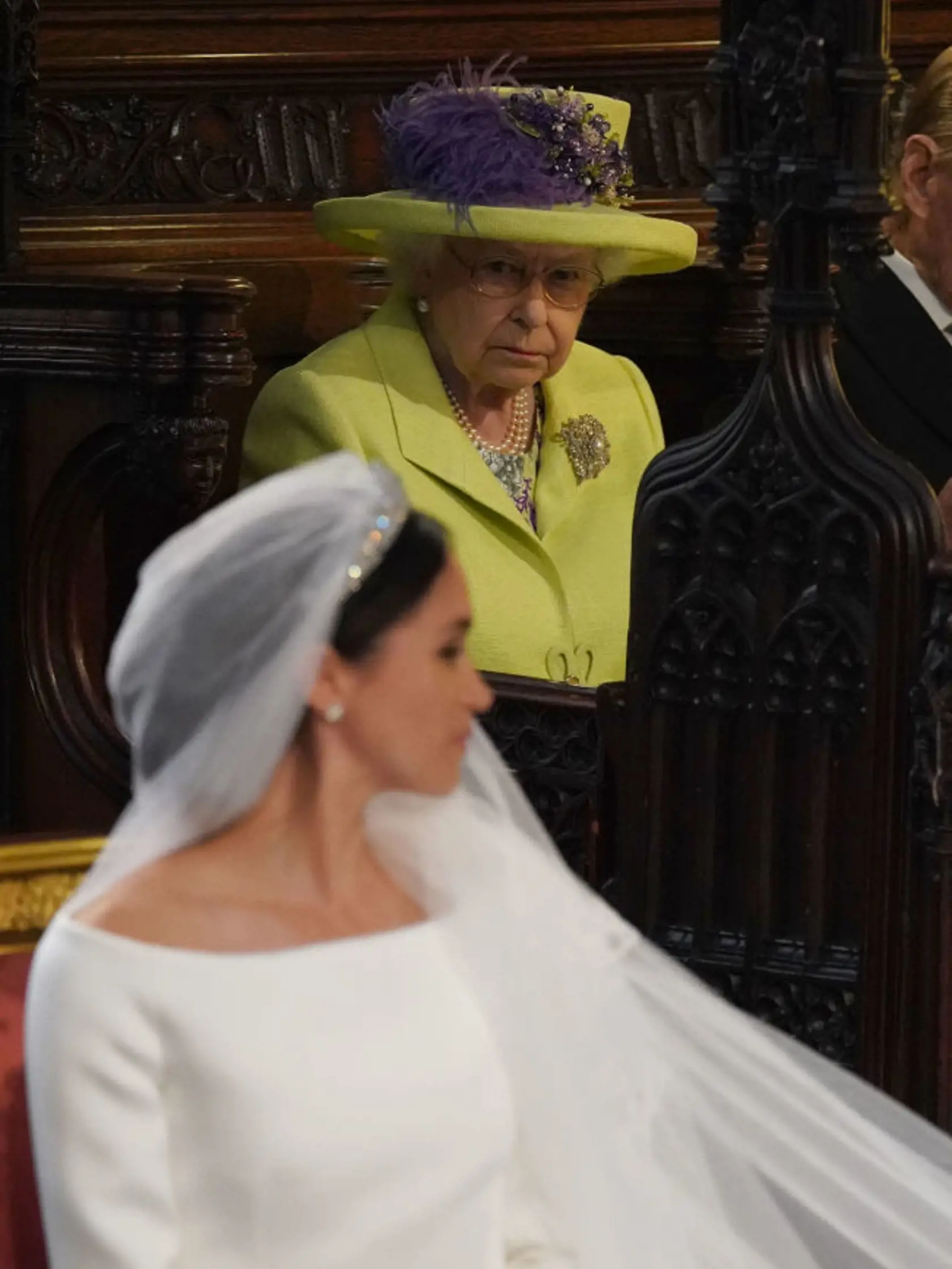 Kráľovná na svadbe princa Harryho a Meghan.