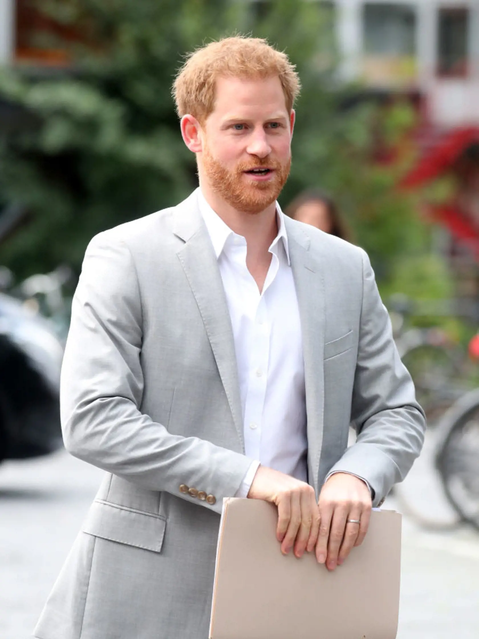 AMSTERDAM, NETHERLANDS - SEPTEMBER 03: Prince Harry, Duke of Sussex arrives in Amsterdam to announce a partnership between Booking.com, SkyScanner, CTrip, TripAdvisor and Visa at A'dam Tower on September 03, 2019 in Amsterdam, Netherlands. The initiative is to help transform the travel industry to better protect tourist destinations. (Photo by Chris Jackson/Getty Images)