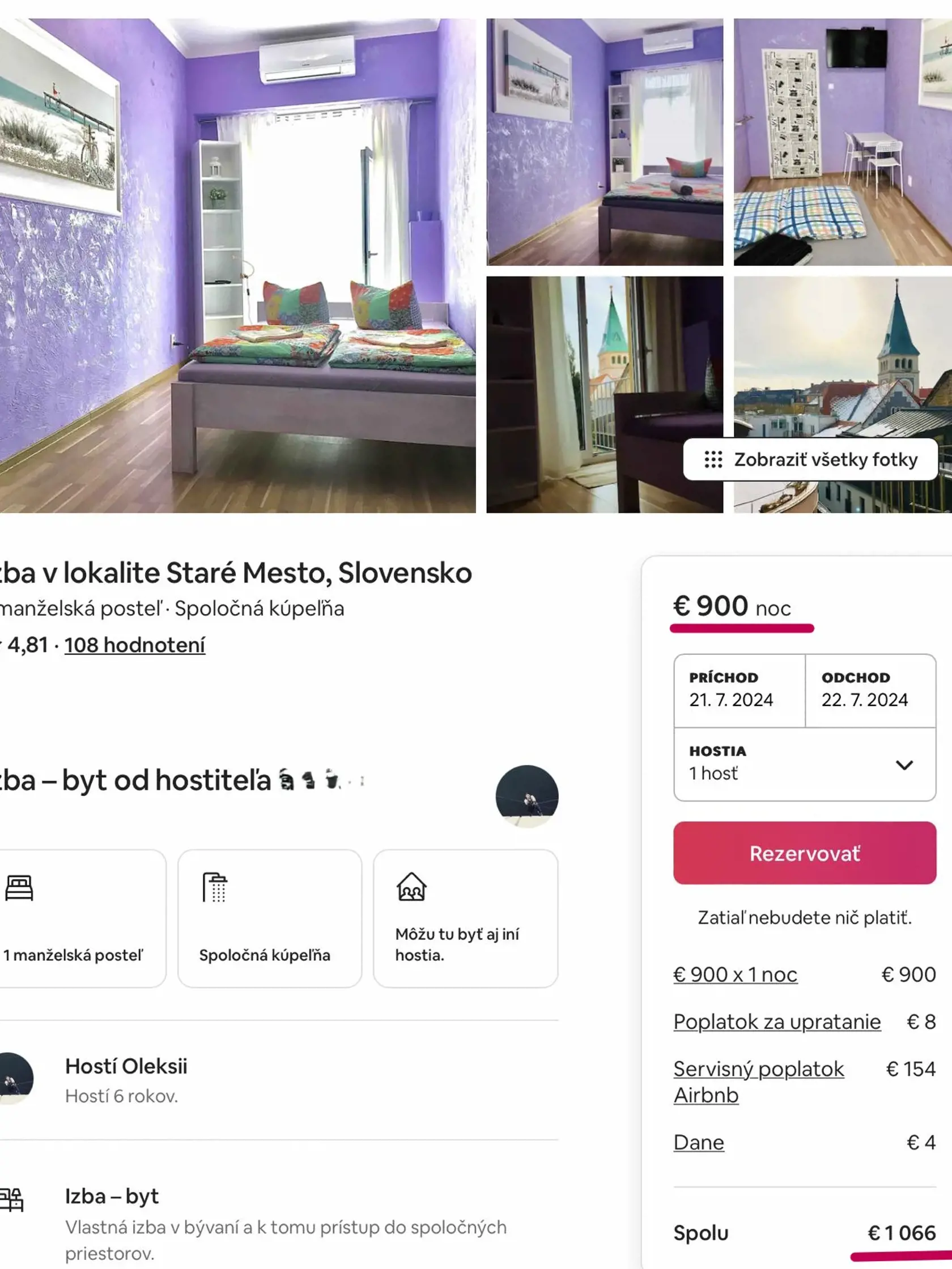 Na známej stránke so súkromným ubytovaním nájdete aj izby, ako túto, ktorej cena je aj s poplatkom pre platformu vyše tisíc eur za noc.