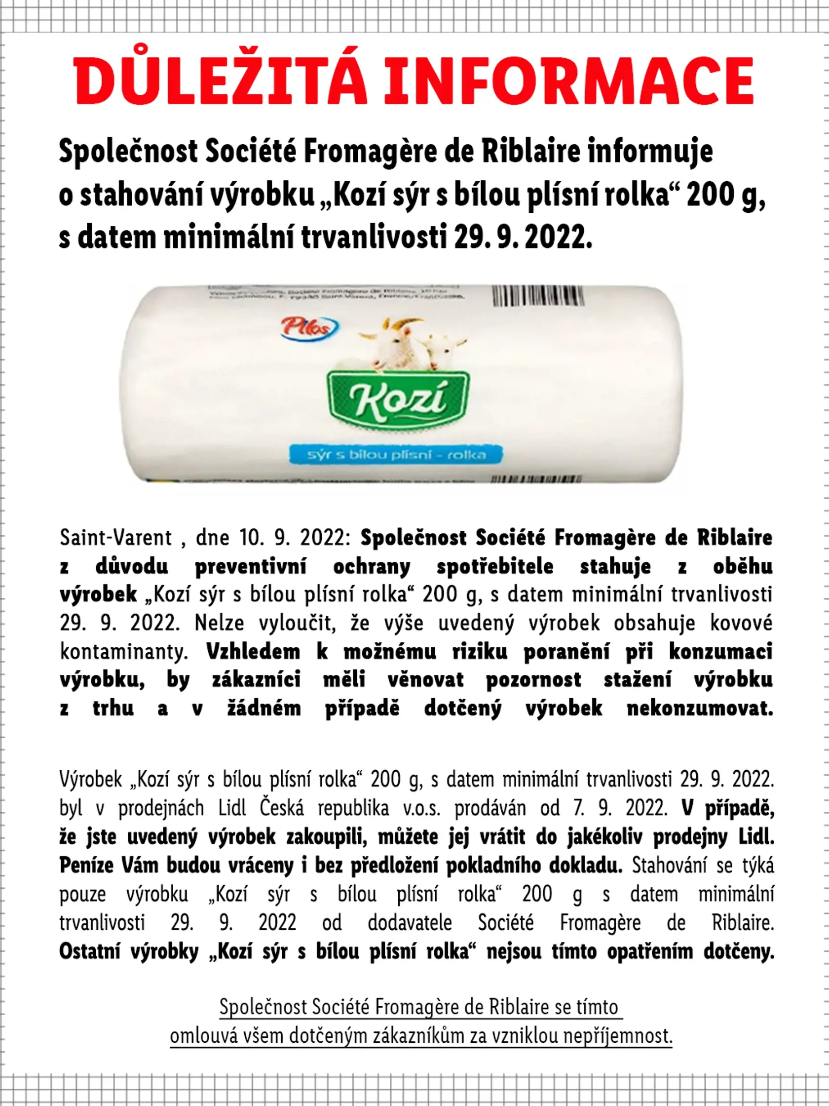Na nebezpečný výrobok upozornil reťazec aj na sociálnej sieti.