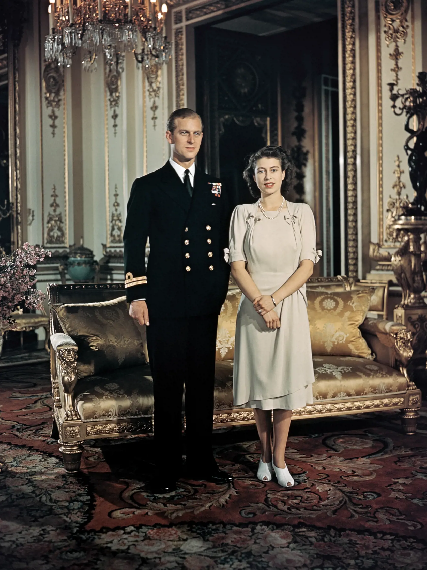 Princess Elizabeth stands with fiancee Lieutenant Philip Mountbatten, Prince of Greece and Denmark.