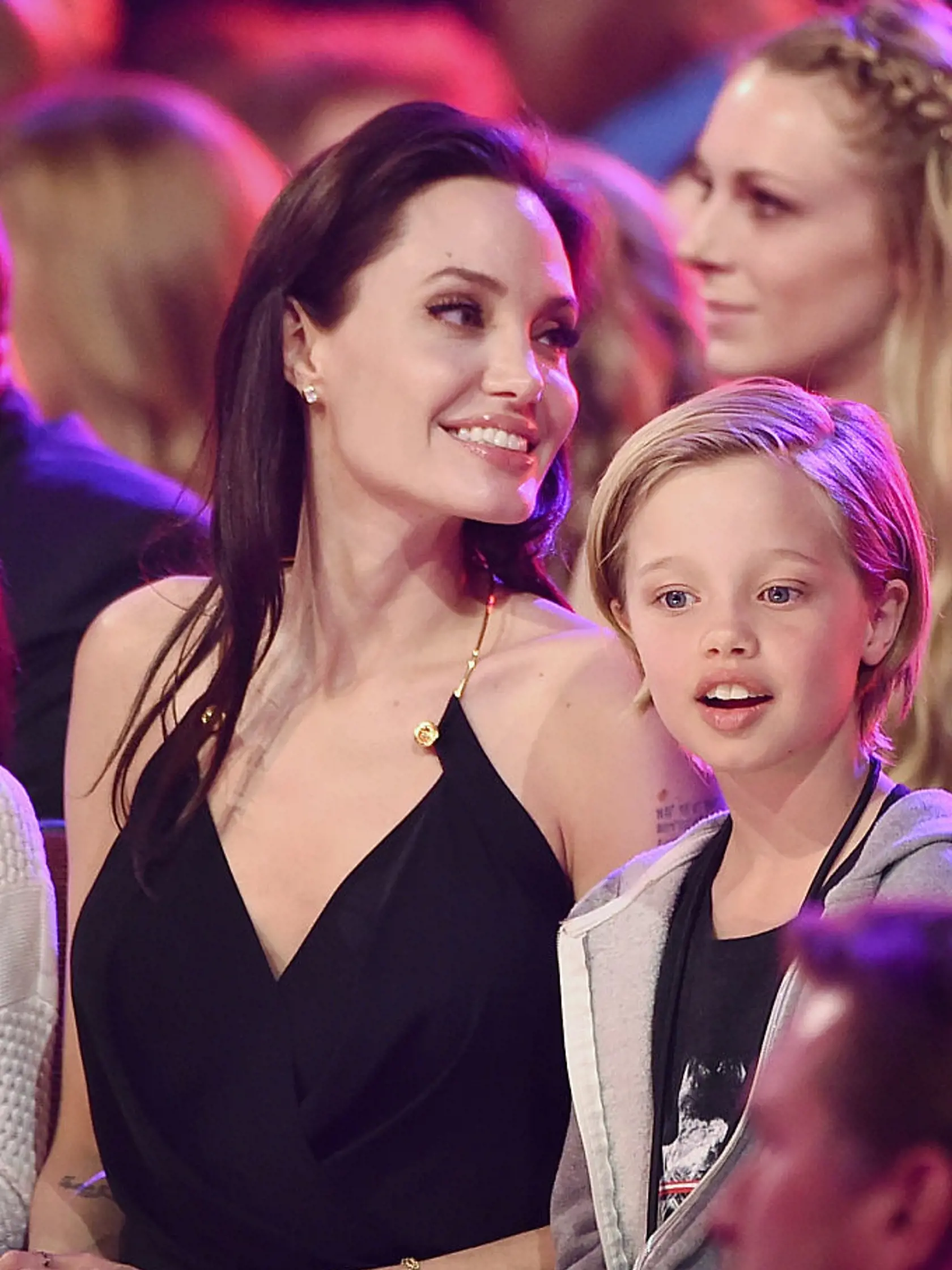 INGLEWOOD, CA - MARCH 28:  Actress Angelina Jolie (L) and Shiloh Nouvel Jolie-Pitt in the audience during Nickelodeon's 28th Annual Kids' Choice Awards held at The Forum on March 28, 2015 in Inglewood, California.  (Photo by Kevin Winter/Getty Images)