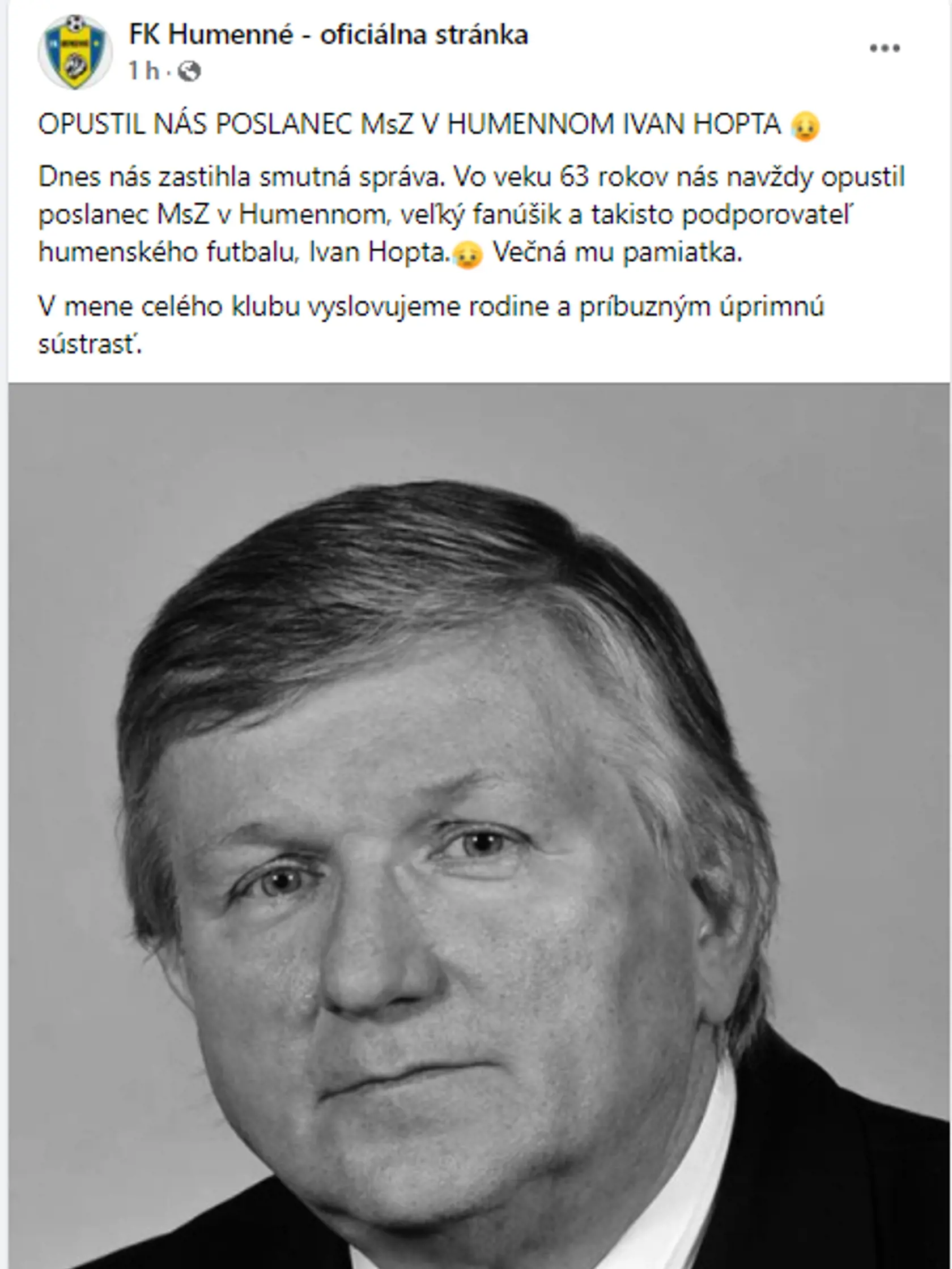 Hopta bol známy aj podporou športu v meste Humenné.
