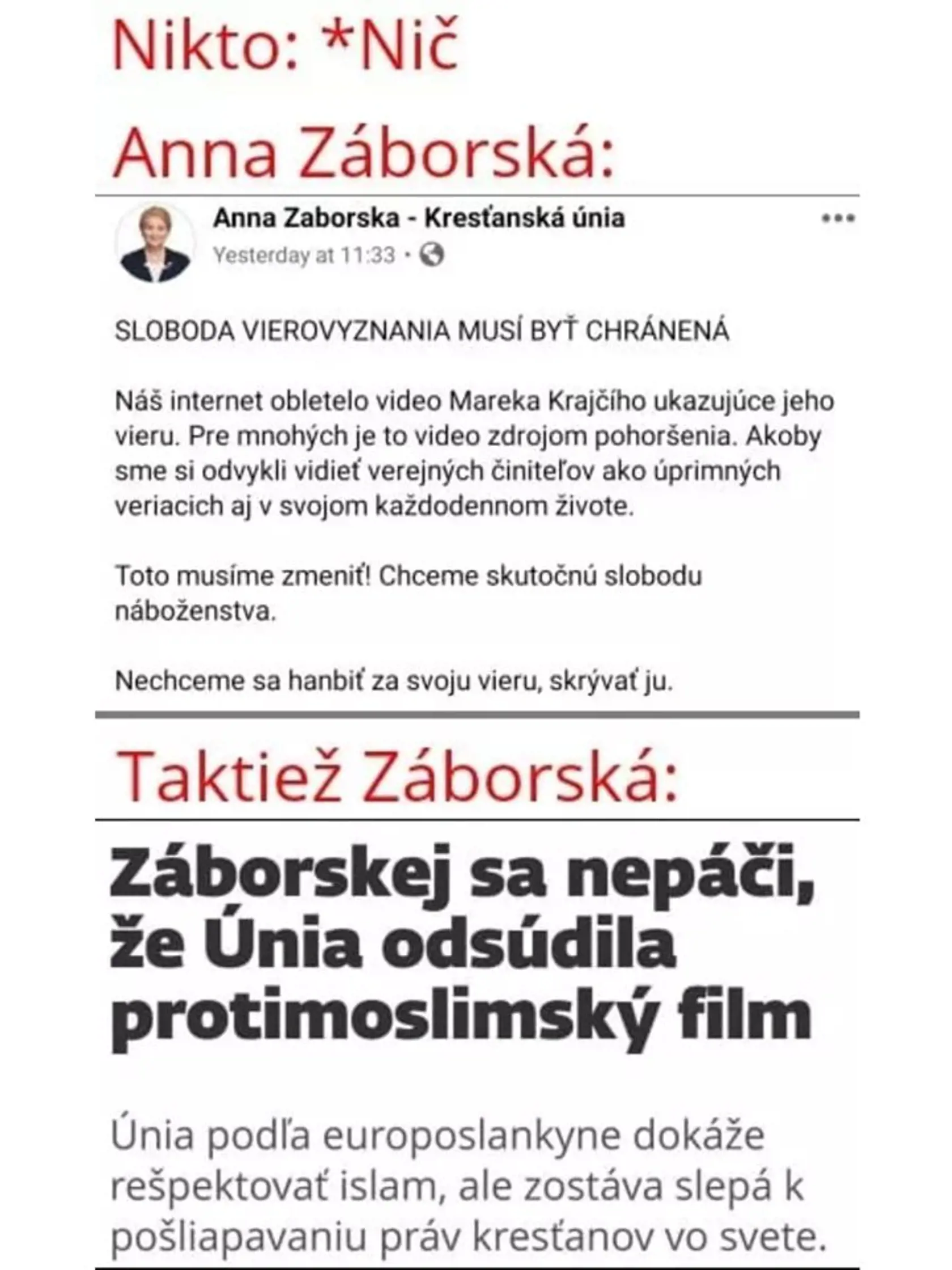 Poslankyňa za OĽaNO Anna Záborská je silná kresťanka. Ani ona neunikla na internete množstvu vtipov...