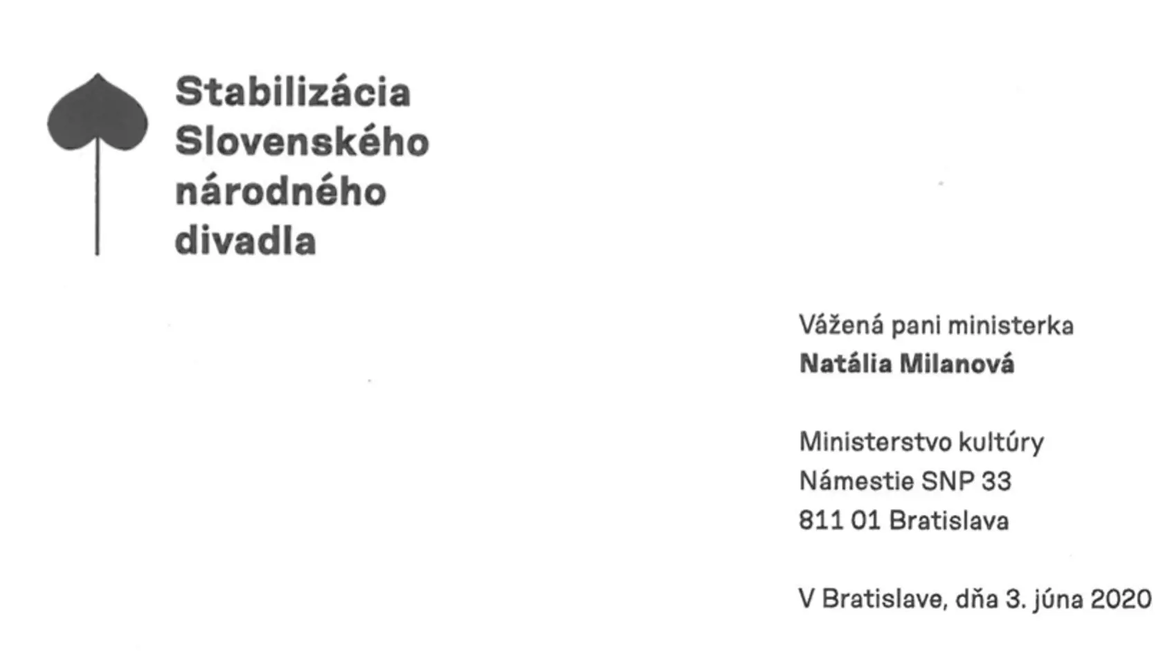 Výzva Slovenského národného divadla, ktorou chcú zamestnanci zabezpečiť výberové konanie.