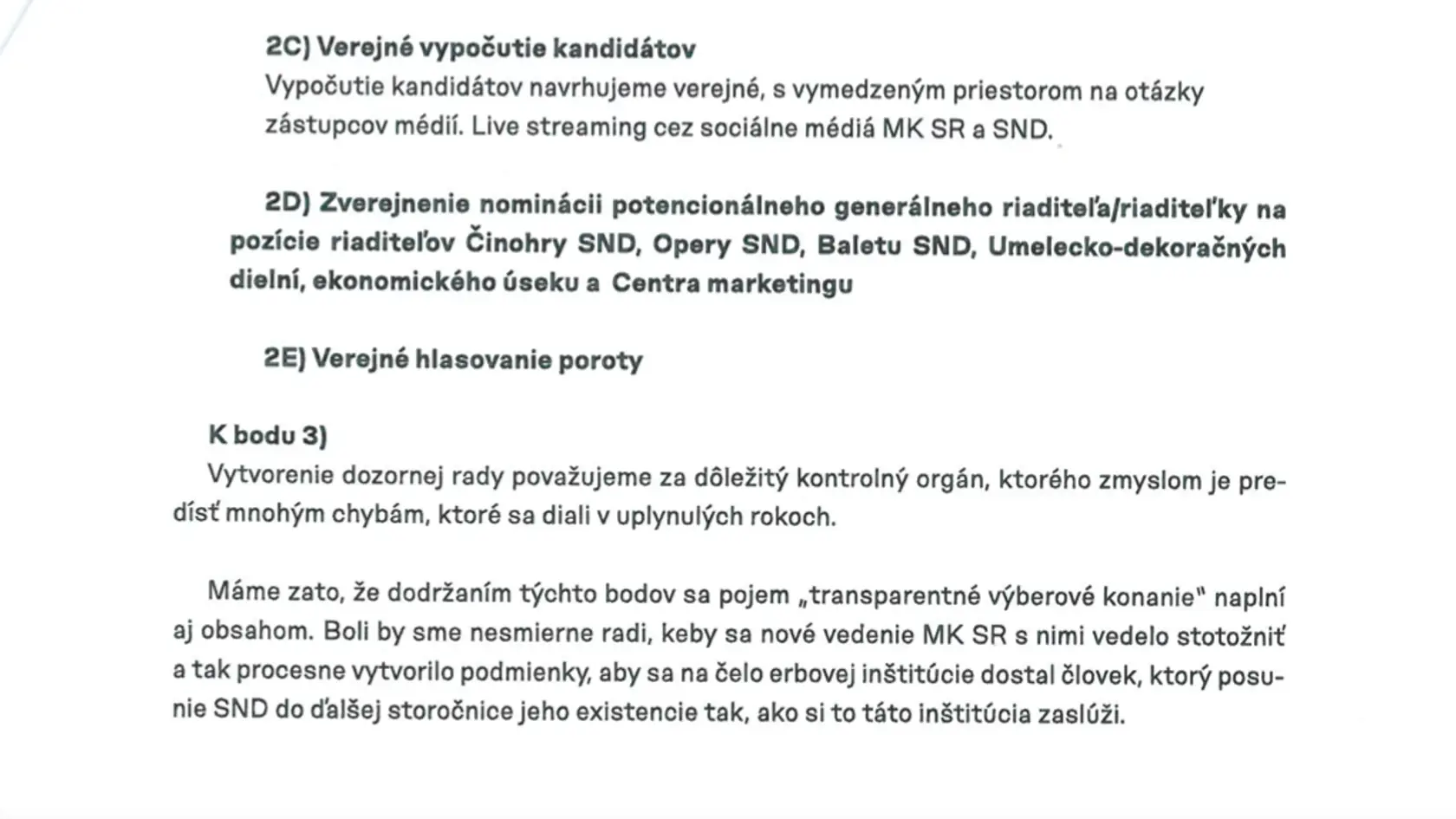 Výzva Slovenského národného divadla, ktorou chcú zamestnanci zabezpečiť výberové konanie.